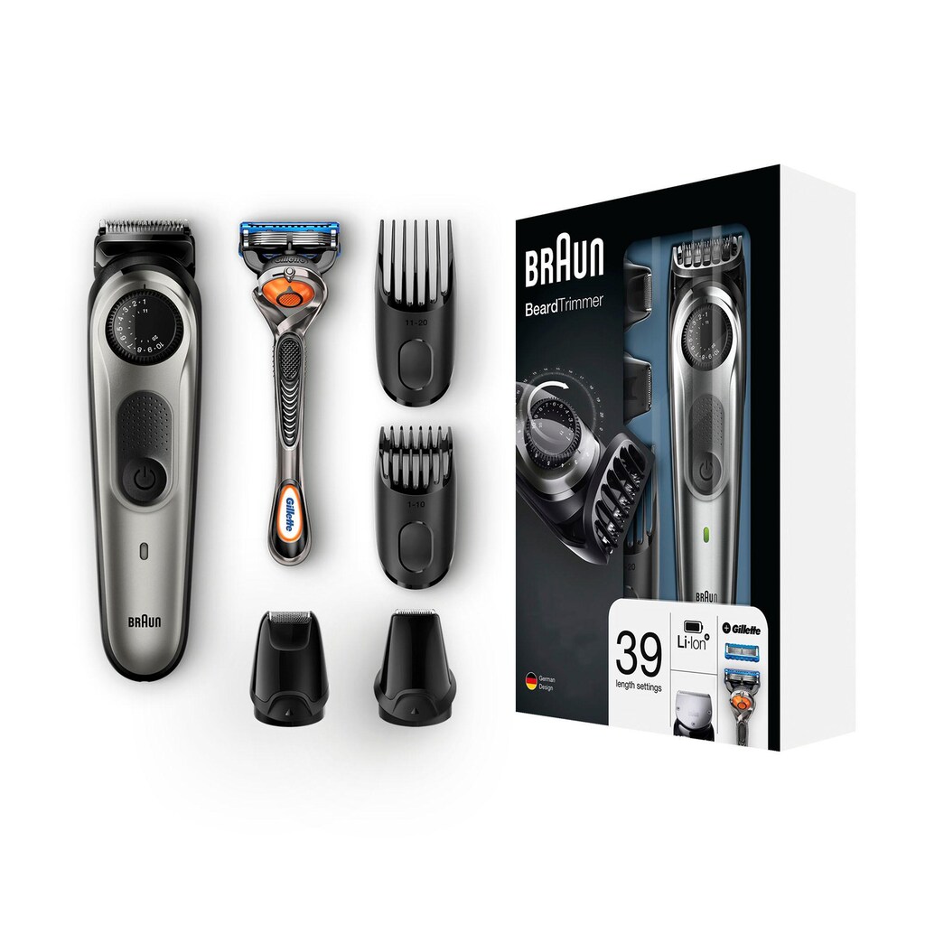 Braun Haar- und Bartschneider »BT7020«, 4 Aufsätze, mit Gratis Gillette Fusion5 ProGlide Rasierer