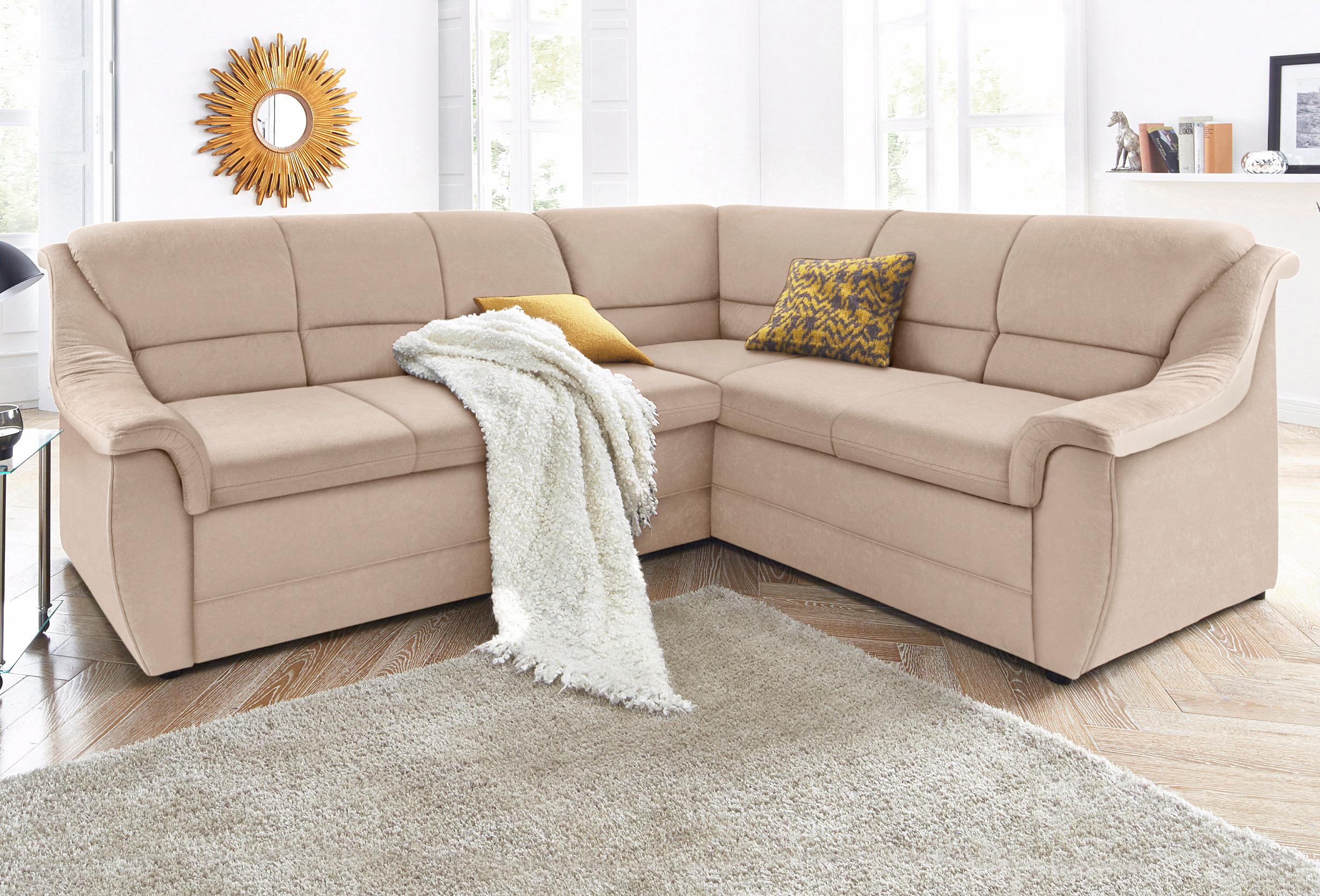 DOMO collection Ecksofa "Lale zeitlose Formensprache, komfortabel, Breite 251cm, L-Form" mit langem Schenkel, wahlweise mit Bettfunktion