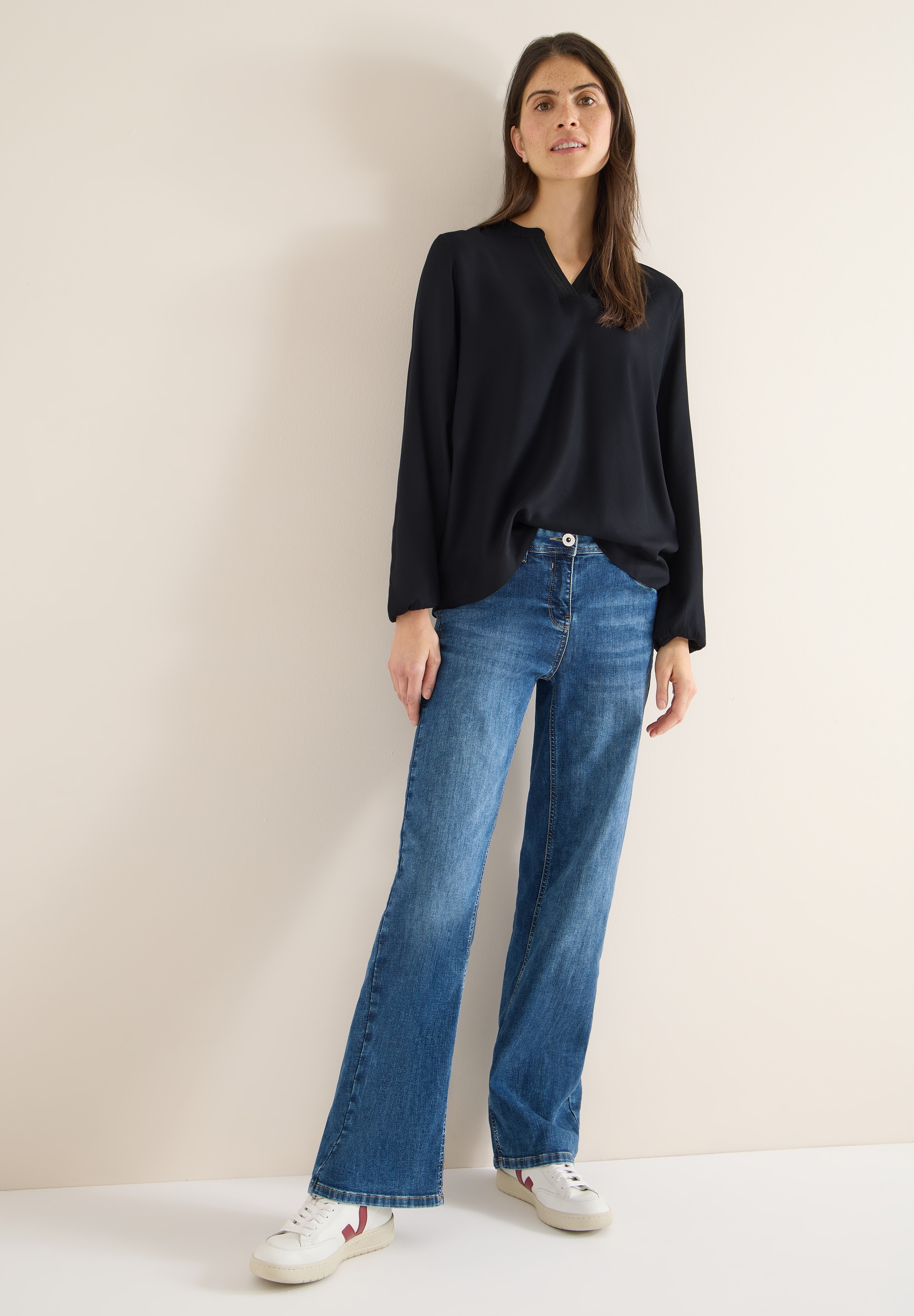 Cecil Schlupfbluse Split Neck mit Glitzerdetail