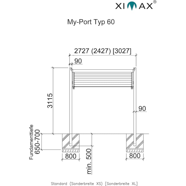 Black Friday Ximax Einzelcarport »My-Port Typ 3050 Typ 60 Sonderhöhe- Edelstahl-Look«, Aluminium, 258 cm, edelstahlfarben, Aluminium | BAUR