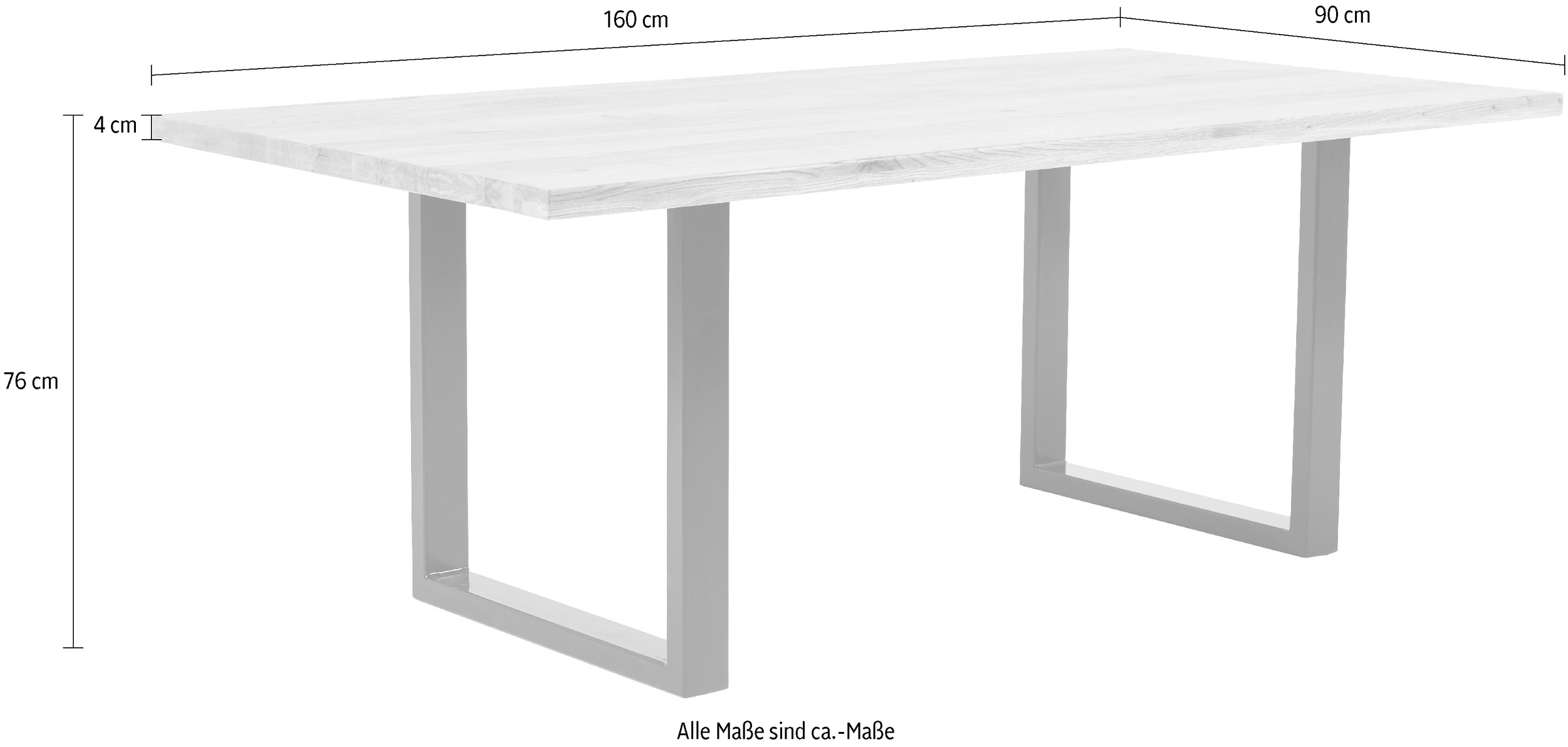 massivline&more Esstisch »Jakarta, Küchentisch, Tisch, Esstisch, Holztisch«, (2 St.), Platte massiv, Gestell Metall pulverbeschichtet schwarz