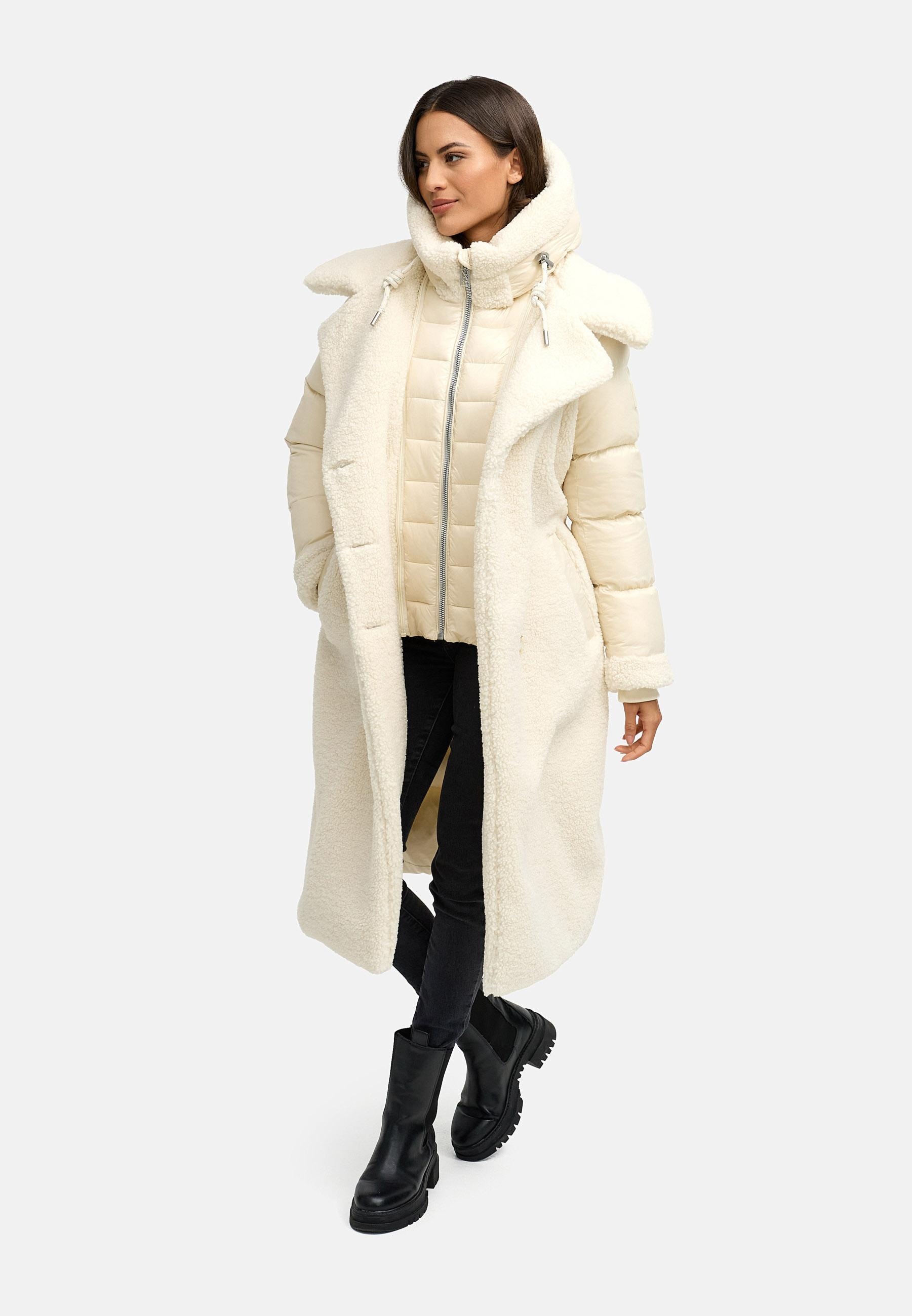 Navahoo Wintermantel »Kuscheltraum 14«, Modischer Damen Plüschmantel aus angesagtem Materialmix