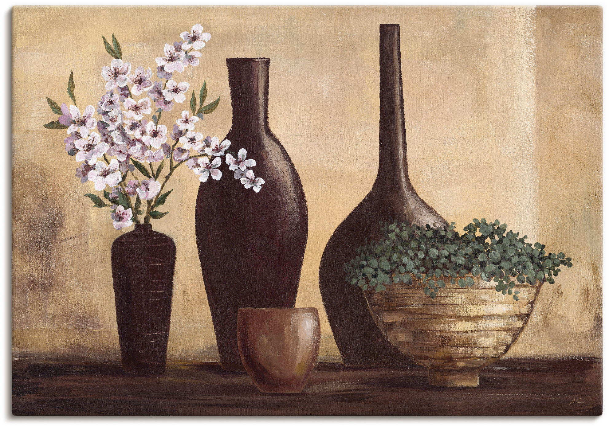 Artland Leinwandbild "Stillleben in Beige II" Vasen & Töpfe 1 Stk. tlg. auf Holzrahmen gespannt