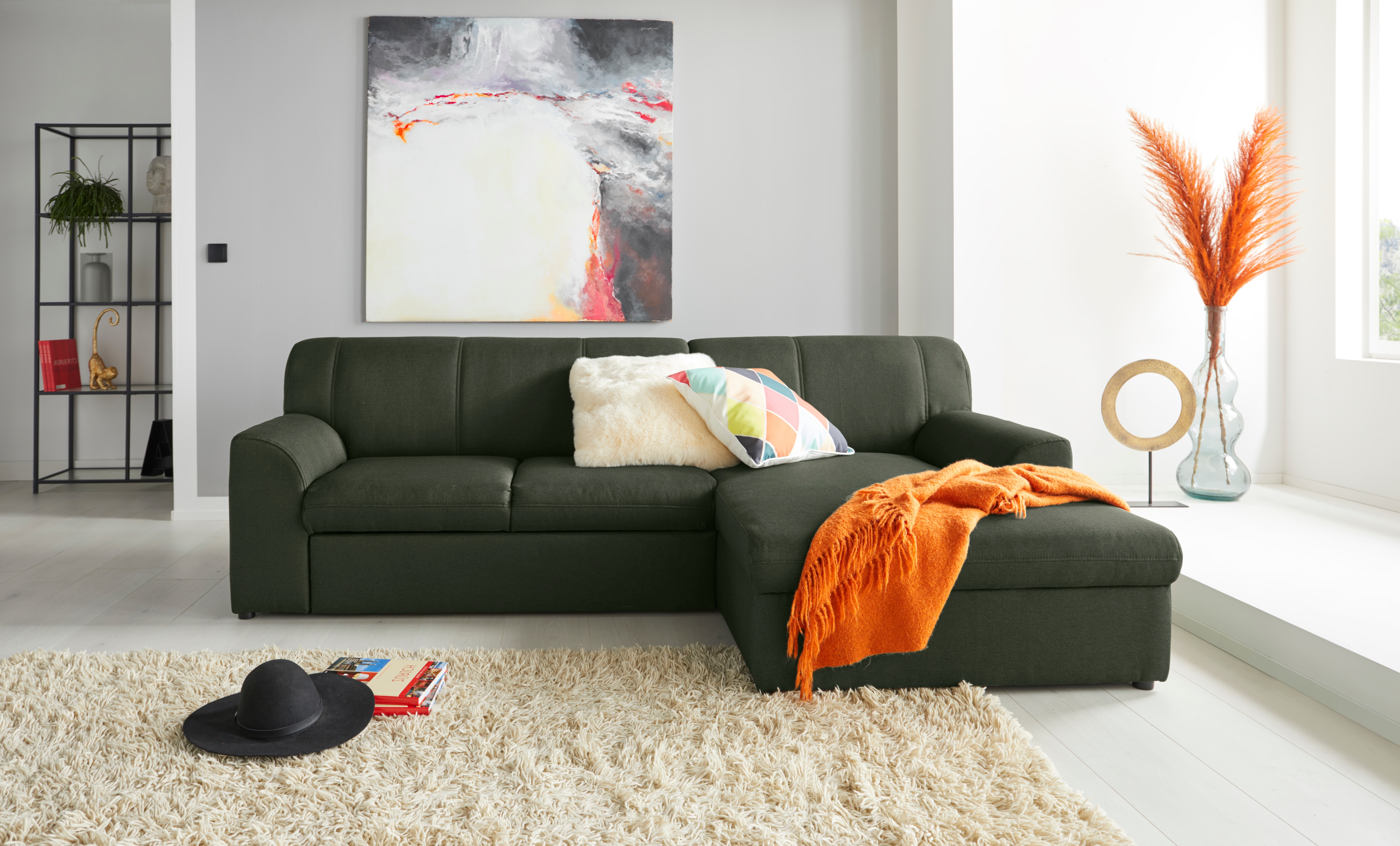 DOMO collection "Topper, elegant und zeitlos, kompaktes Stellmaß 245/155cm, L-Form" mit Recamiere, wahlweise mit Schlaffunktion