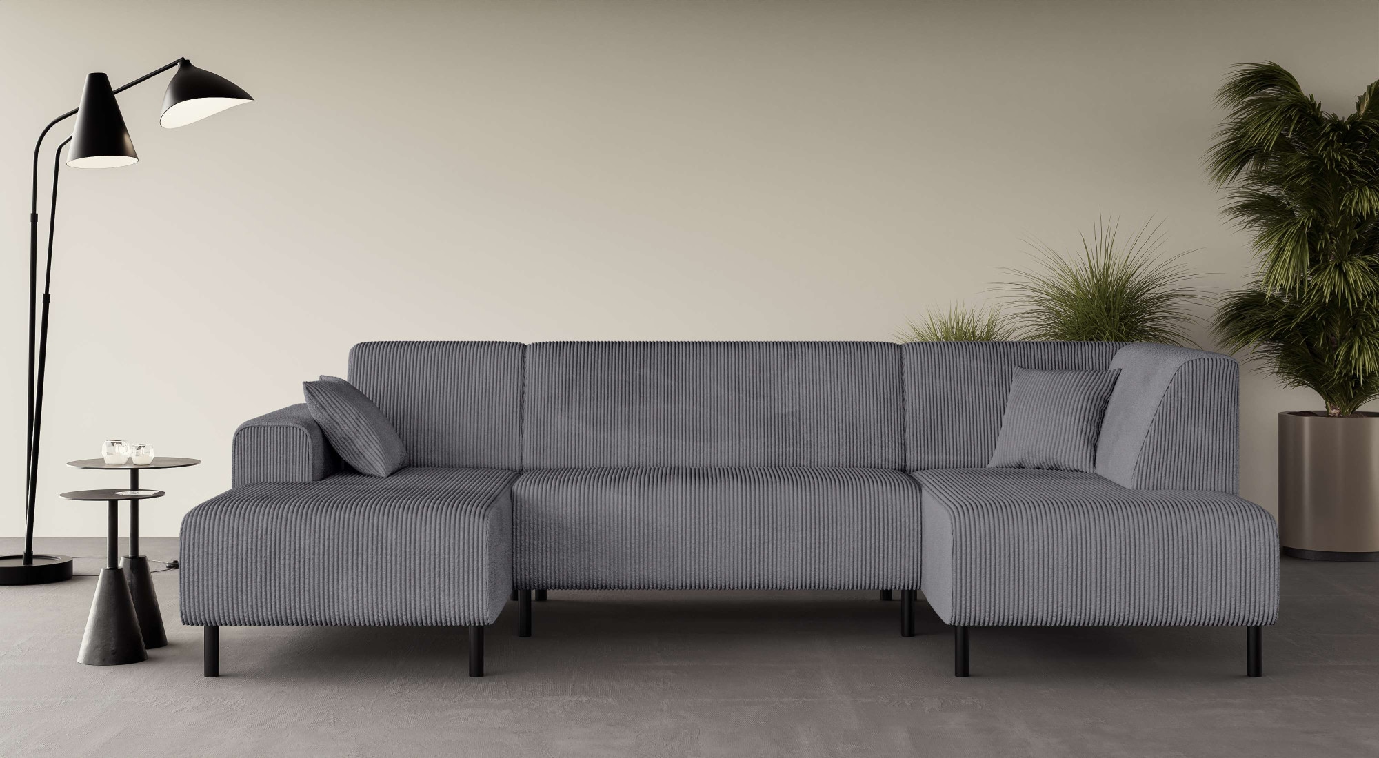 OTTO home Wohnlandschaft "ARROS U-Form mit Wellenunterfederung, Maße B/T/H: 300/163/81 cm" incl. Zierkissen, mit Recamiere links/rechts bestellbar, auch in Cord