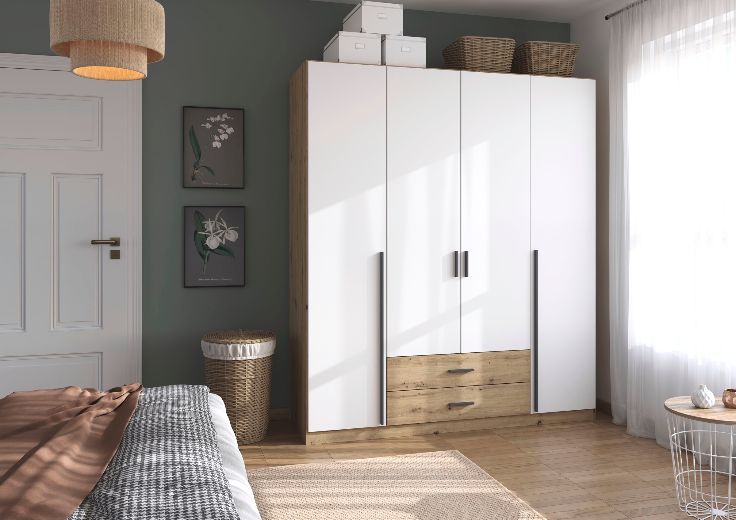 rauch Drehtürenschrank "Kleiderschrank Garderobe GAMMA Breiten 181 cm" in 3 Ausstattungen BASIC/CLASSIC/PREMIUM (inkl. SOFT-CLOSE-Funktion), mit Schubladen, verschiedene Griff-Varianten TOPSELLER MADE IN GERMANY