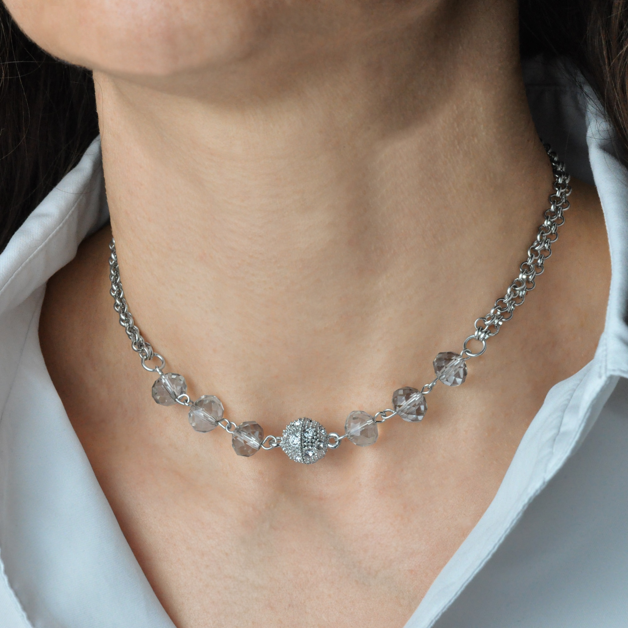 Steuer Collier-Set »Collier Armband silberfarben Ankerkette Glas Perle grau«