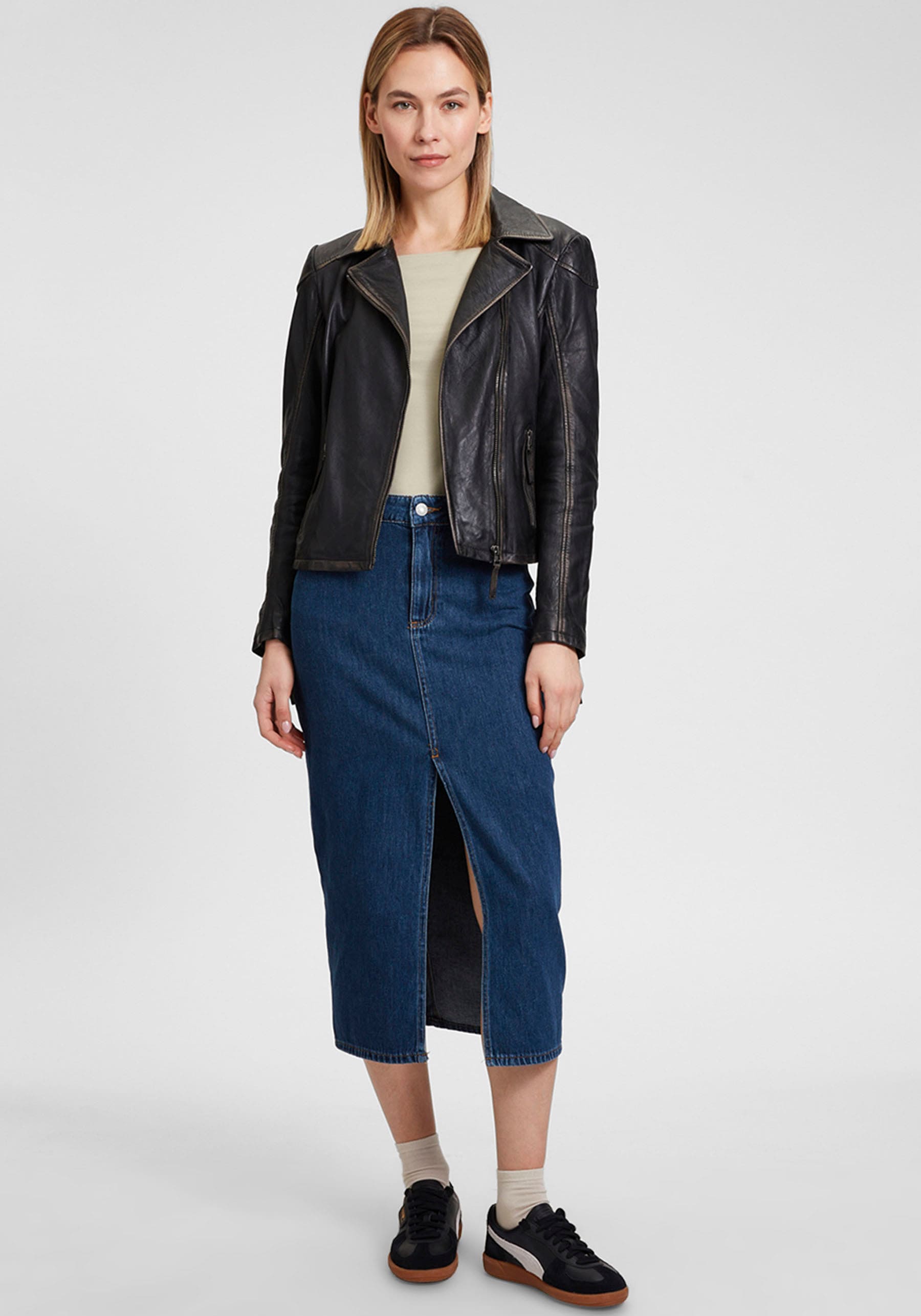 Mauritius Lederjacke »MWPeggie«, im Vintage-Look, asymetrischer Reißverschluss, Reverskragen