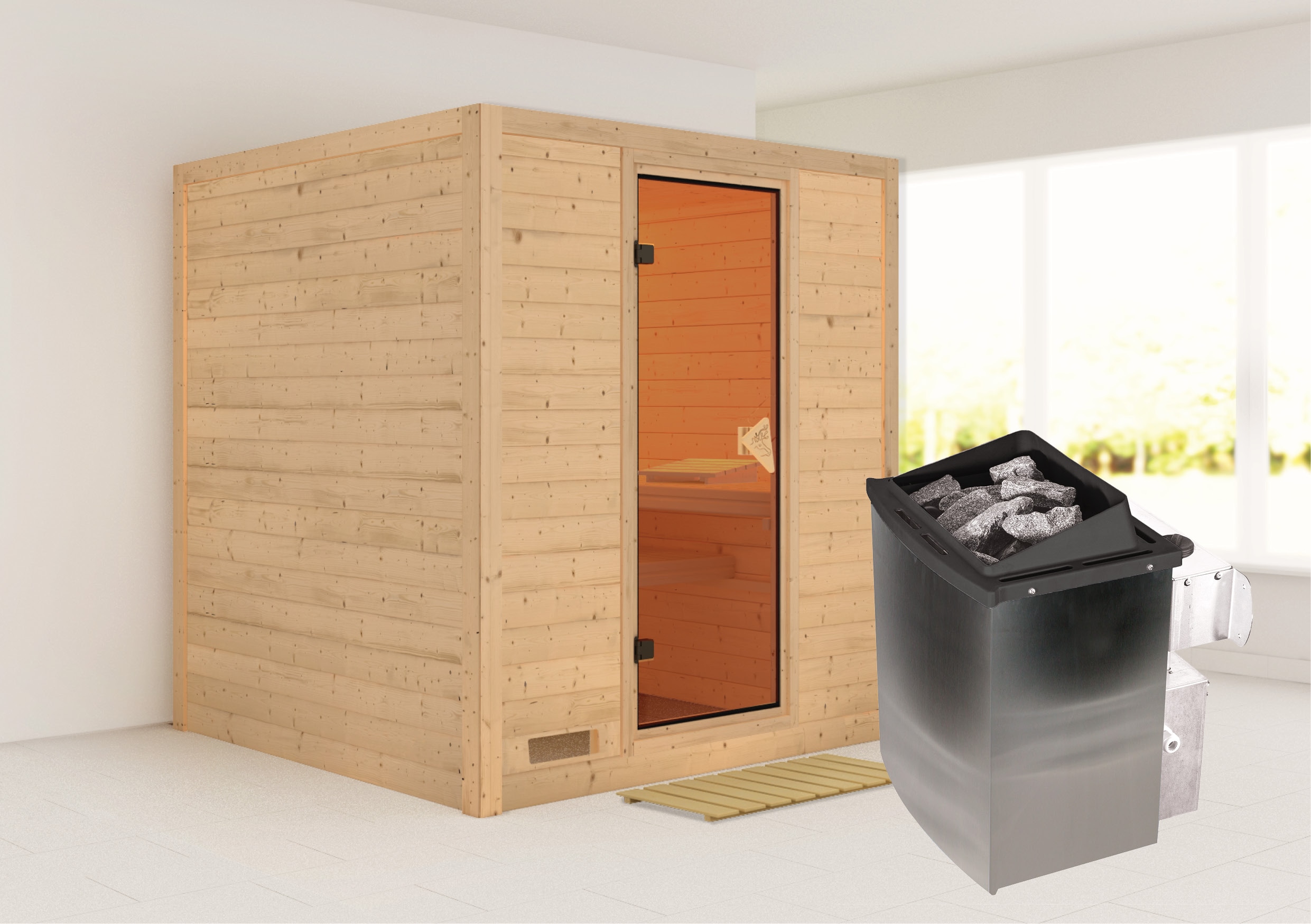 Karibu Sauna "Menja" Set, Ofen 9 kW integr. Strg
