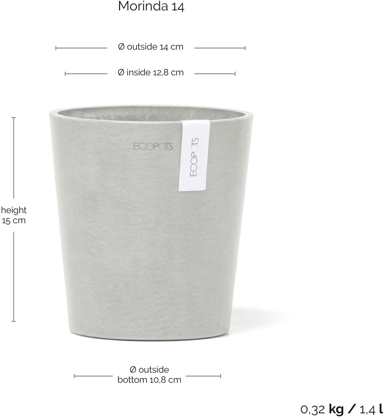 ECOPOTS Blumentopf »Morinda« ØxH: 14,2x16 cm