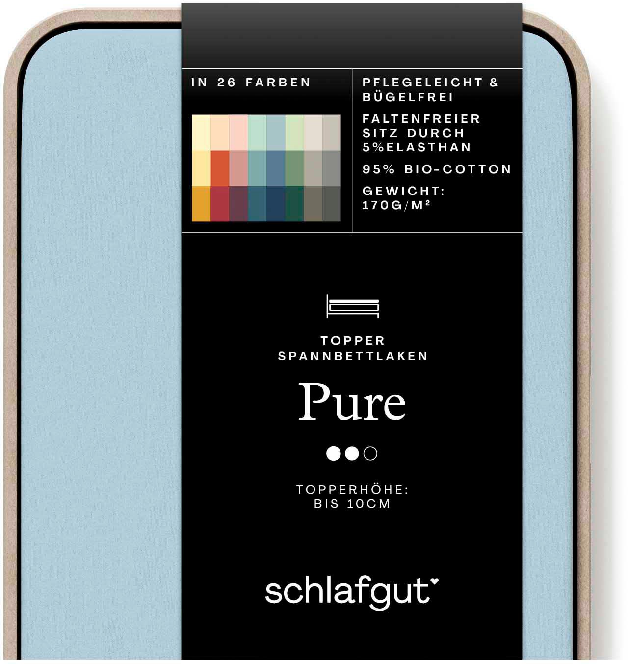 Schlafgut Spannbettlaken "PURE TOPPER Bio-Baumwolle mit Elasthan 170 g/m² für Topper bis 10 cm" PREMIUM Laken für Matratzen bis 10 cm Höhe, dehnbar, blickdicht