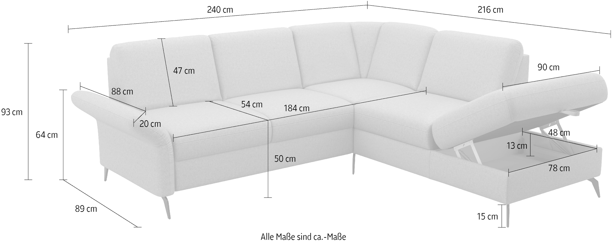 Home affaire Ecksofa »Rochelle«, optional: Armteilverstellung, klappbar, Bettkasen