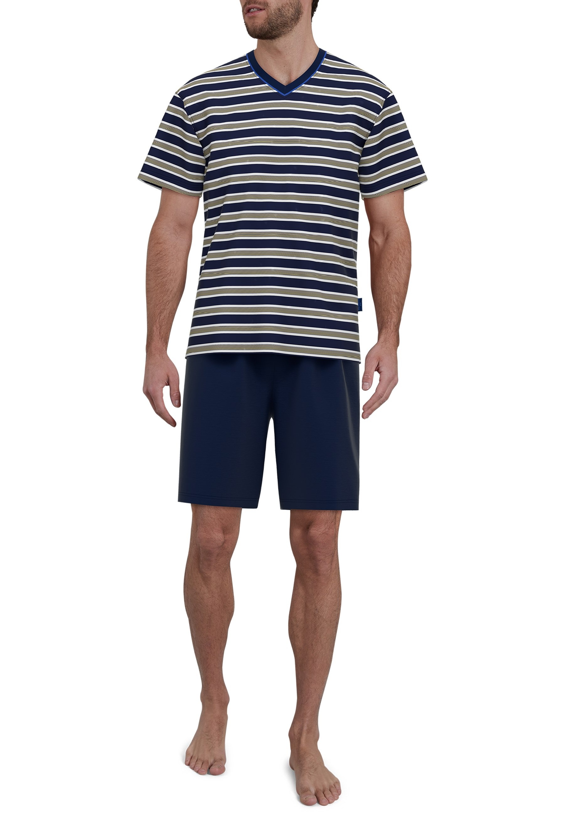 Thumbnail - GÖTZBURG Shorty "Waterford" 2 tlg. Kurzarm, V-Ausschnitt, kurze Hose, Baumwollmix, Streifendesign