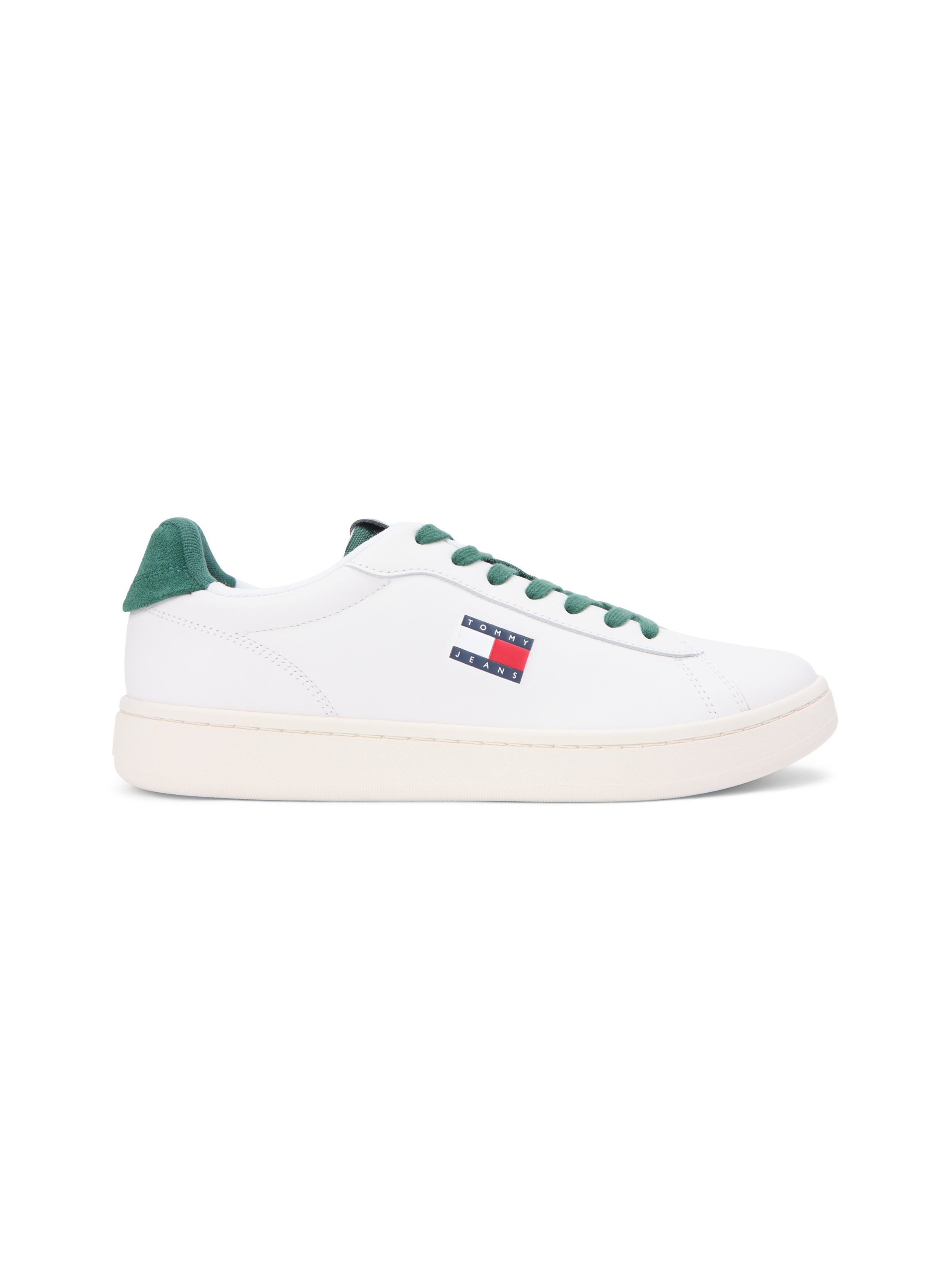 Sneaker TOMMY JEANS "ARCHIVE '98", Herren, Gr. 45, ecru, dunkelgrün, Nappaleder, Textil, unifarben mit Farbeinsatz, Schuhe Sneaker, Freizeitschuh, Streetwear, Halbschuh, Schnürer mit Logoflagge 2
