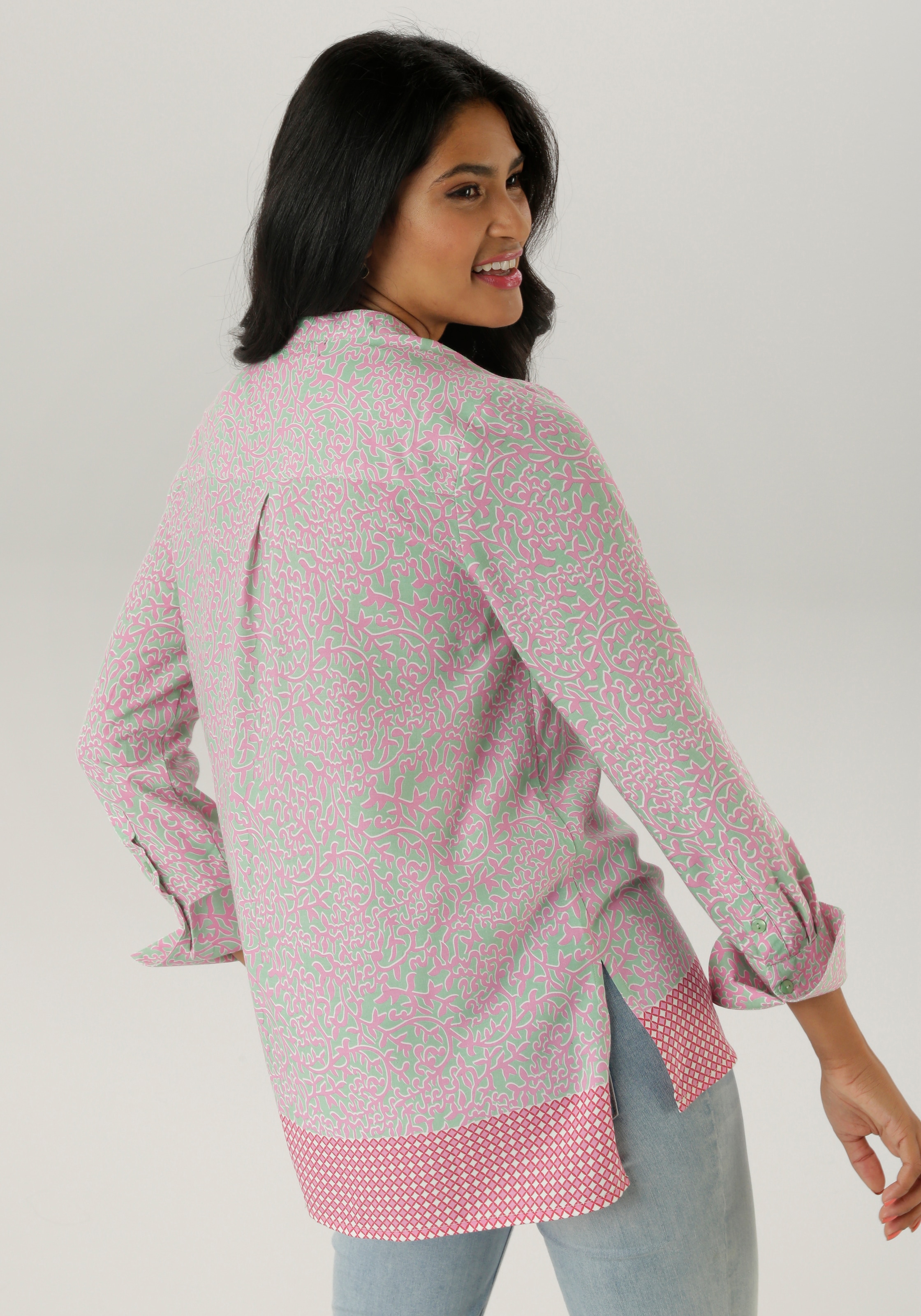 Aniston SELECTED Longbluse, mit Rankenmusterung und Bordürendruck am Saum - NEUE KOLLEKTION