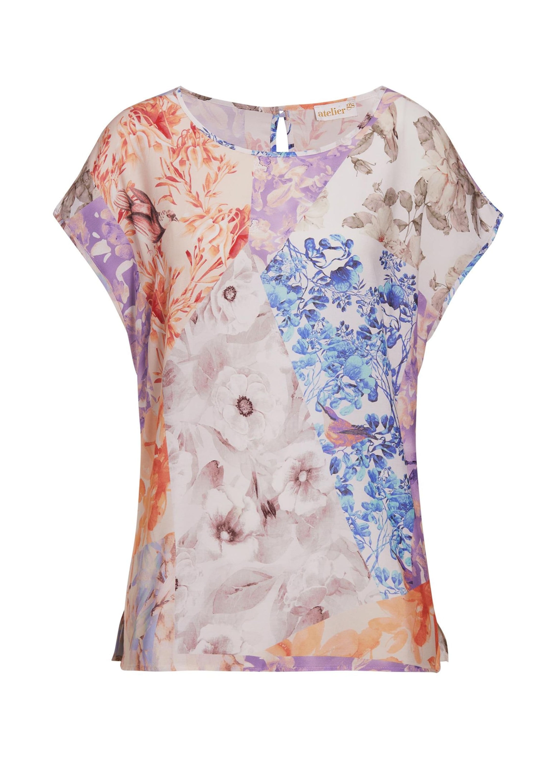 GOLDNER Kurzarmbluse "Kurzgröße Druckbluse mit leichtem Glanz" günstig online kaufen