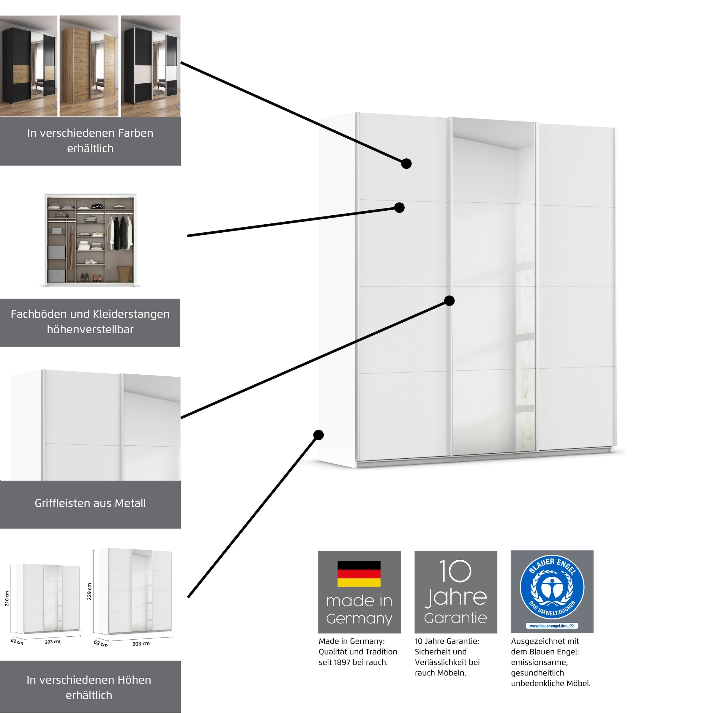 rauch Schwebetürenschrank »Kleiderschrank Schrank Garderobe CORTONA inkl. Inneneinteilung,«, 2 Stoffboxen und zusätzlichen Einlegeböden MADE IN GERMANY