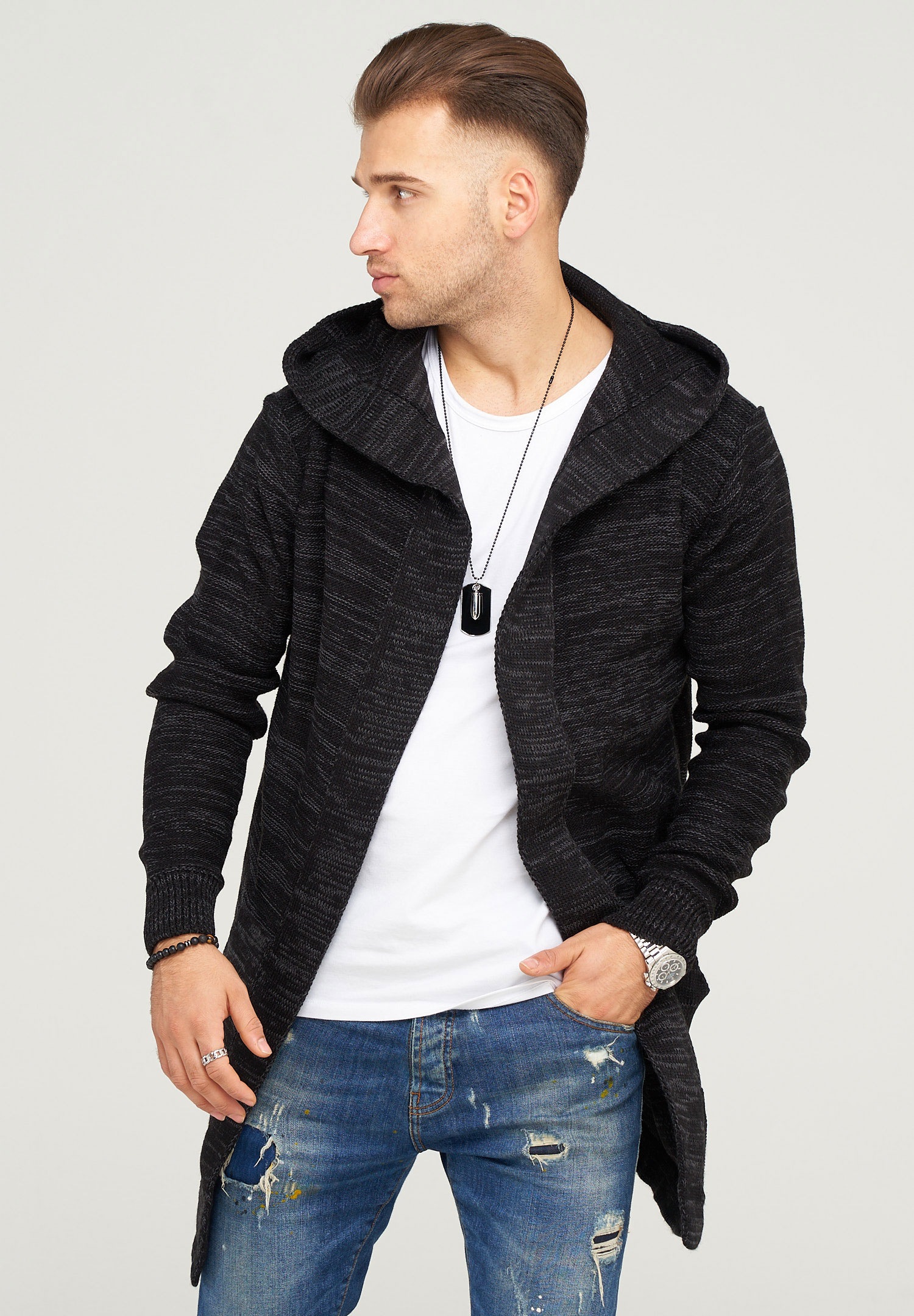 behype Strickjacke "ELIJA", mit gemütlicher Kapuze