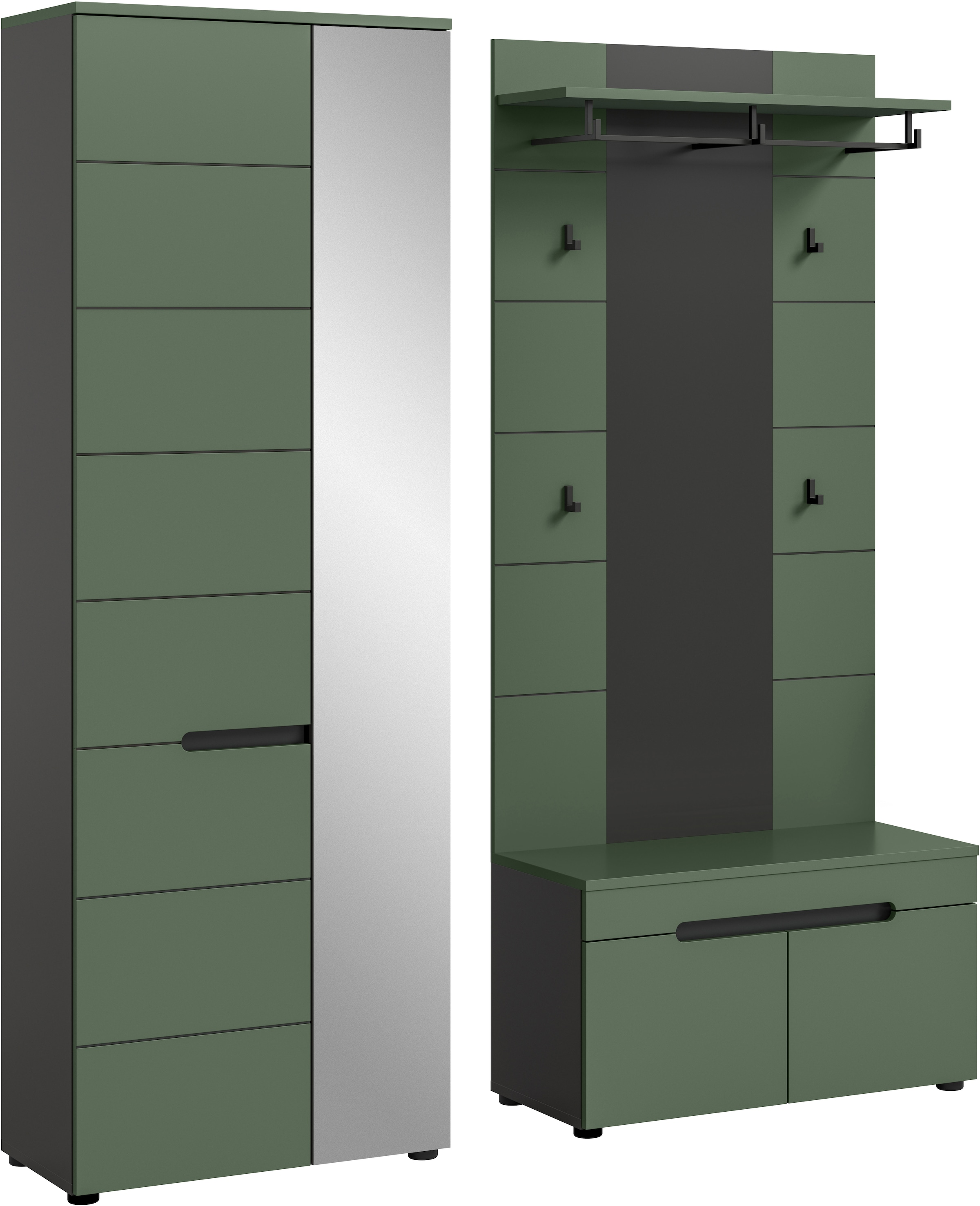 Home affaire Garderoben-Set "REHAT, TOPSELLER, 3-teilig, Breite 160 cm, individuell erweiterbar" Set, bestehend aus: Garderobenschrank, Sitzbank und Paneel, 3 Stk. tlg.
