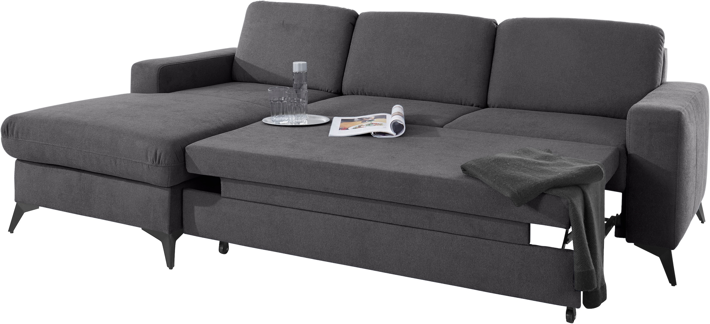 Places of Style Ecksofa »Lolland L-Form«, Wahlweise mit Bettfunktion und Bettkasten, Federkern