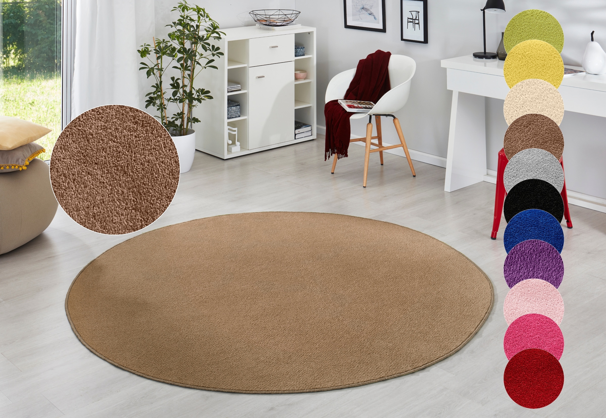 HANSE Home Teppich »Fancy«, rund, 7 mm Höhe, Kurzflor, Weich, Einfarbig, Wohnzimmer, Schlafzimmer, Esszimmer