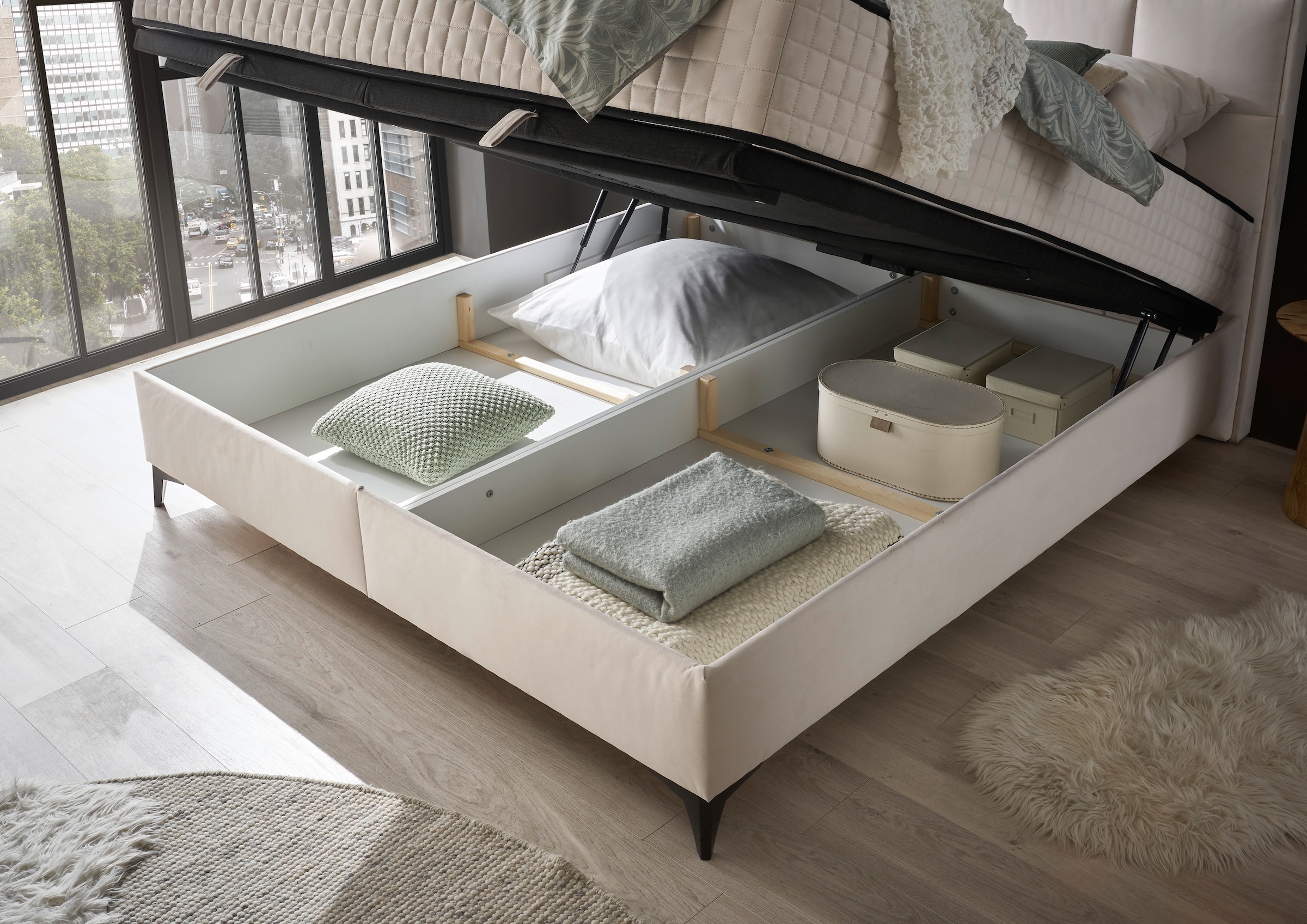 ED EXCITING DESIGN Boxbett »Monroe inkl. Bettkasten, erhältlich in den Breiten 160cm & 180cm«, Duo-Matratze - feste Seite mit Kokosmatte