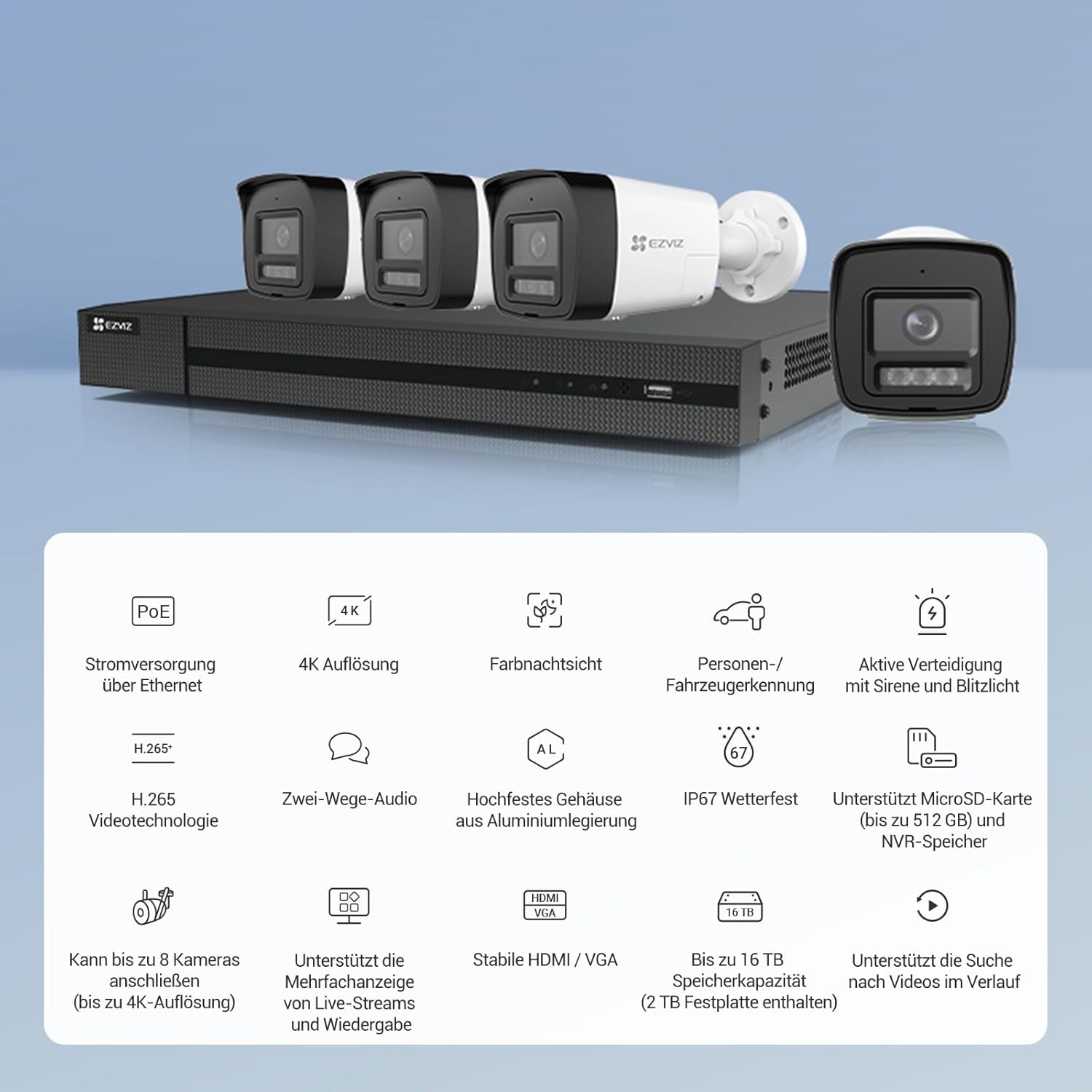 EZVIZ Überwachungskamera »X5K+H3K(4K) POE NVR kit«