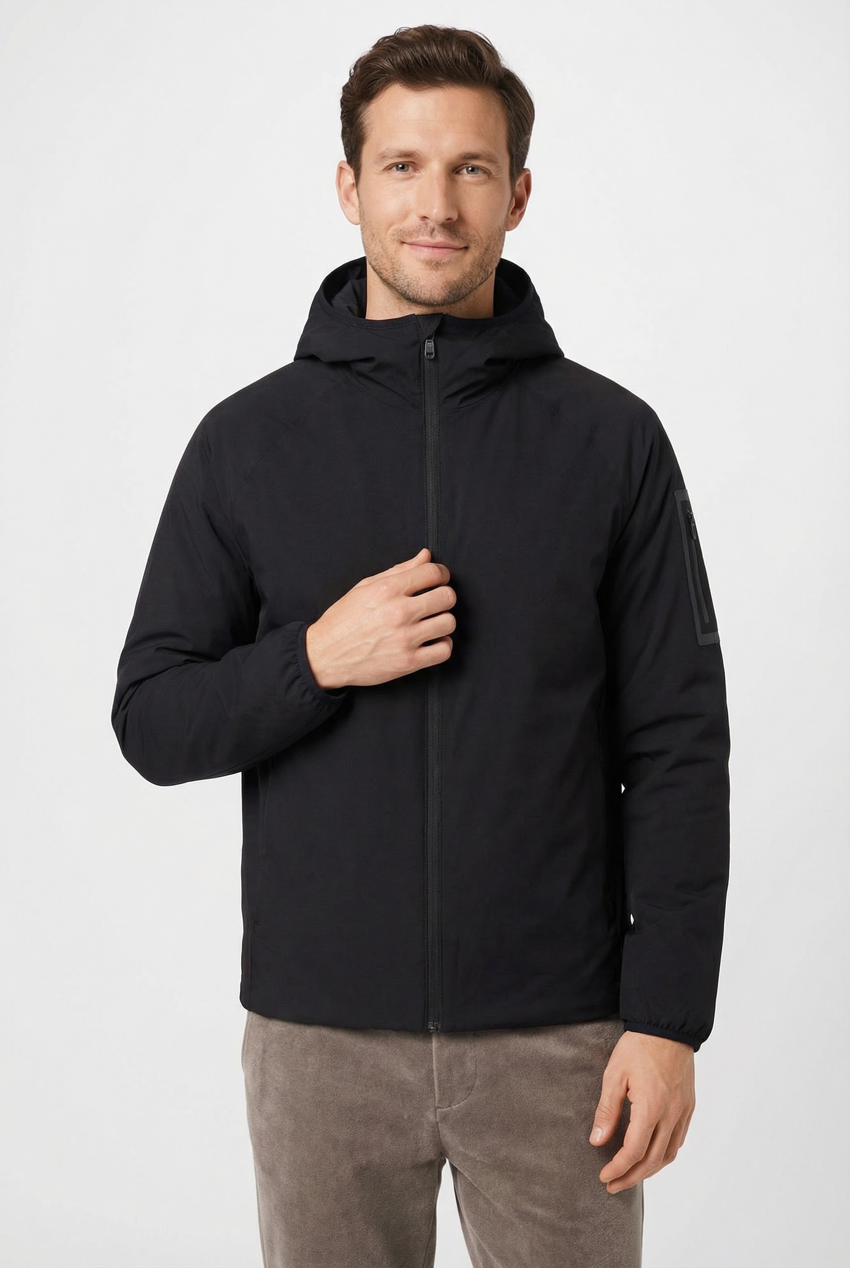 BOSS GREEN Outdoorjacke mit Kapuze leicht wattiert, 4-Wege-Stretch-Qualität, Regular Fit