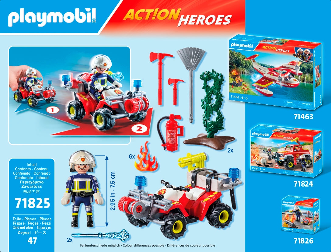 Playmobil® Konstruktions-Spielset »Feuerwehr Quad löscht Heckenbrand (71825), Playmobil Action Heroes«, (47 St.)