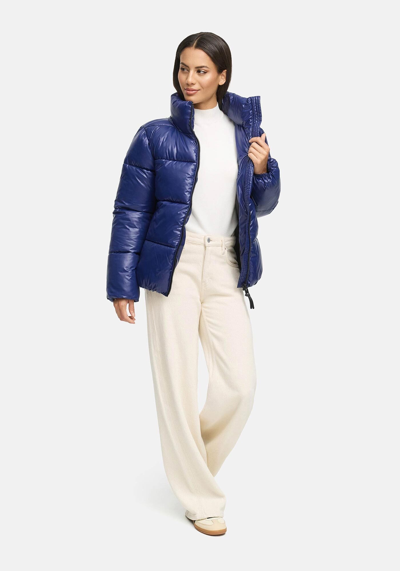 Winterjacke MARIKOO "Hazalee", Damen, Gr. XL, blau (navy), Obermaterial: 100% Polyester; Futter: 100% Polyester; Wattierung: 100% Polyester; Ärmelfutter: 100% Polyester, Jacken Winterjacke, mit leicht gläzendem Obermaterial und hohem Kragen 2