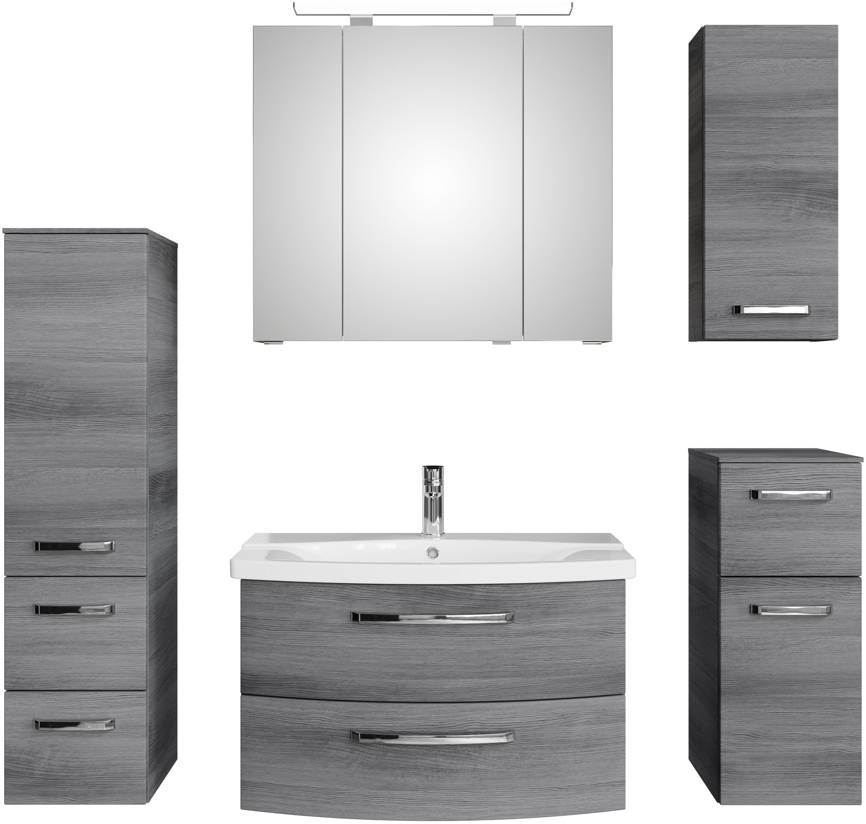 Saphir "Serie 4010 5-teilig Keramik-Waschtisch mit LED-Spiegelschrank" Set