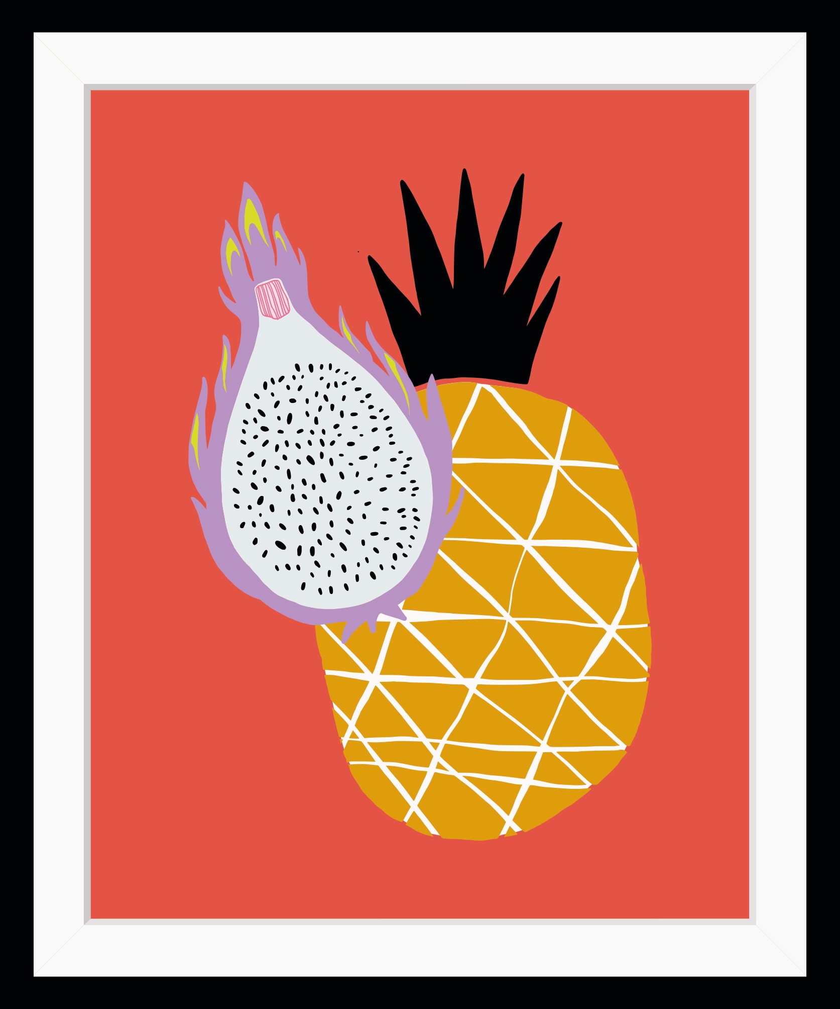 queence Bild "Marianne" Ananas Kunst Lebensmittel Obst Obst Bilder HD Premium Poster-Druck inkl. Holzrahmen