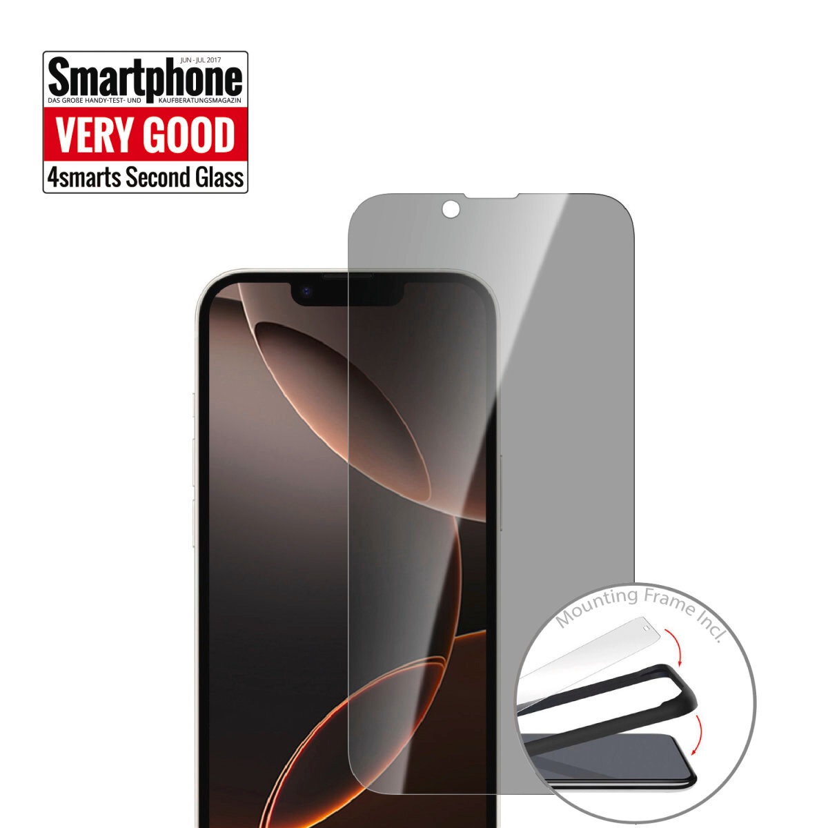4smarts Displayschutzglas »Second Glass Privacy + Montagerahmen«, für Apple iPhone SE (4. Gen), Displayschutzfolie, Schutzfolie, Blickschutz, kratz- & stoßfest
