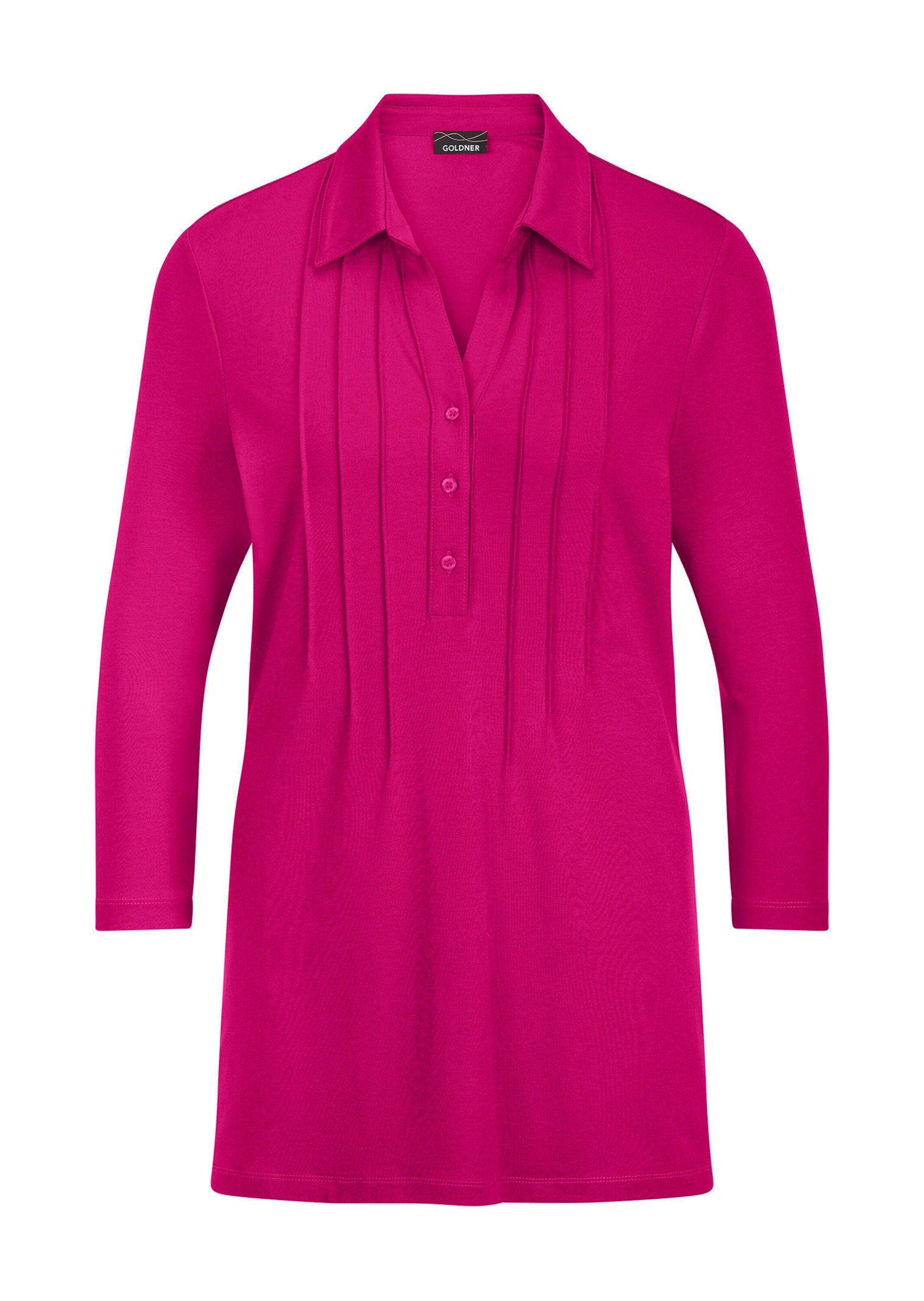 Tunika GOLDNER "Kurzgröße Elegantes Blusenshirt mit Biesen", Damen, Gr. 20, pink, Obermaterial: 95% Viskose CV. 5% Elasthan EL., figurumspielend, Tuniken, stretchbequeme Jerseyqualität