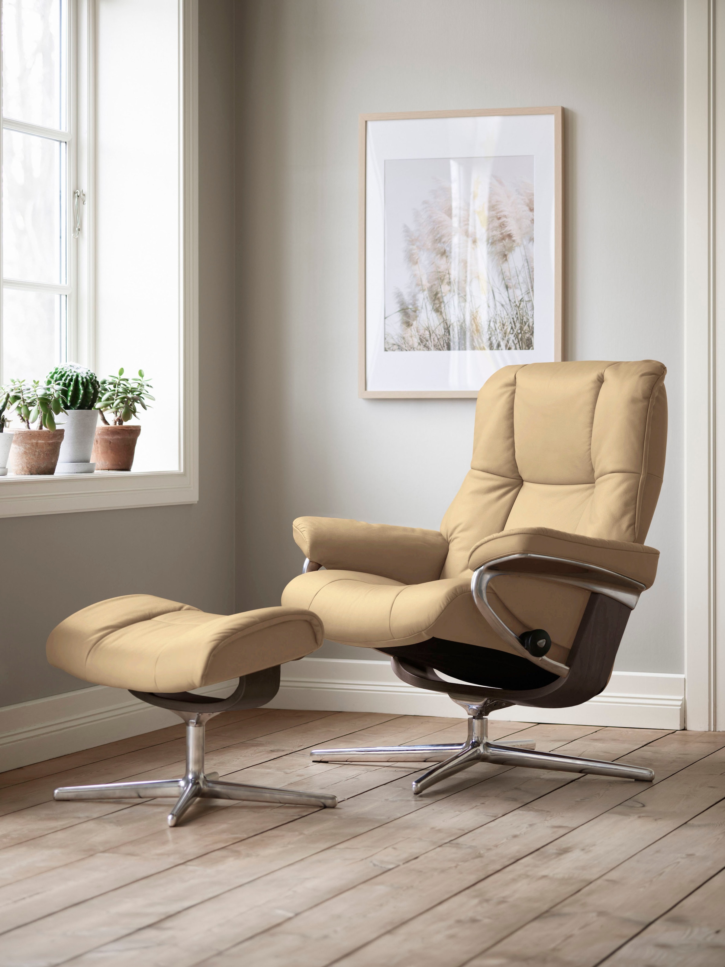 Stressless® Relaxsessel »Mayfair«, (Set, Relaxsessel mit Hocker), mit Hocker, mit Cross Base, Größe S, M & L, Holzakzent Wenge