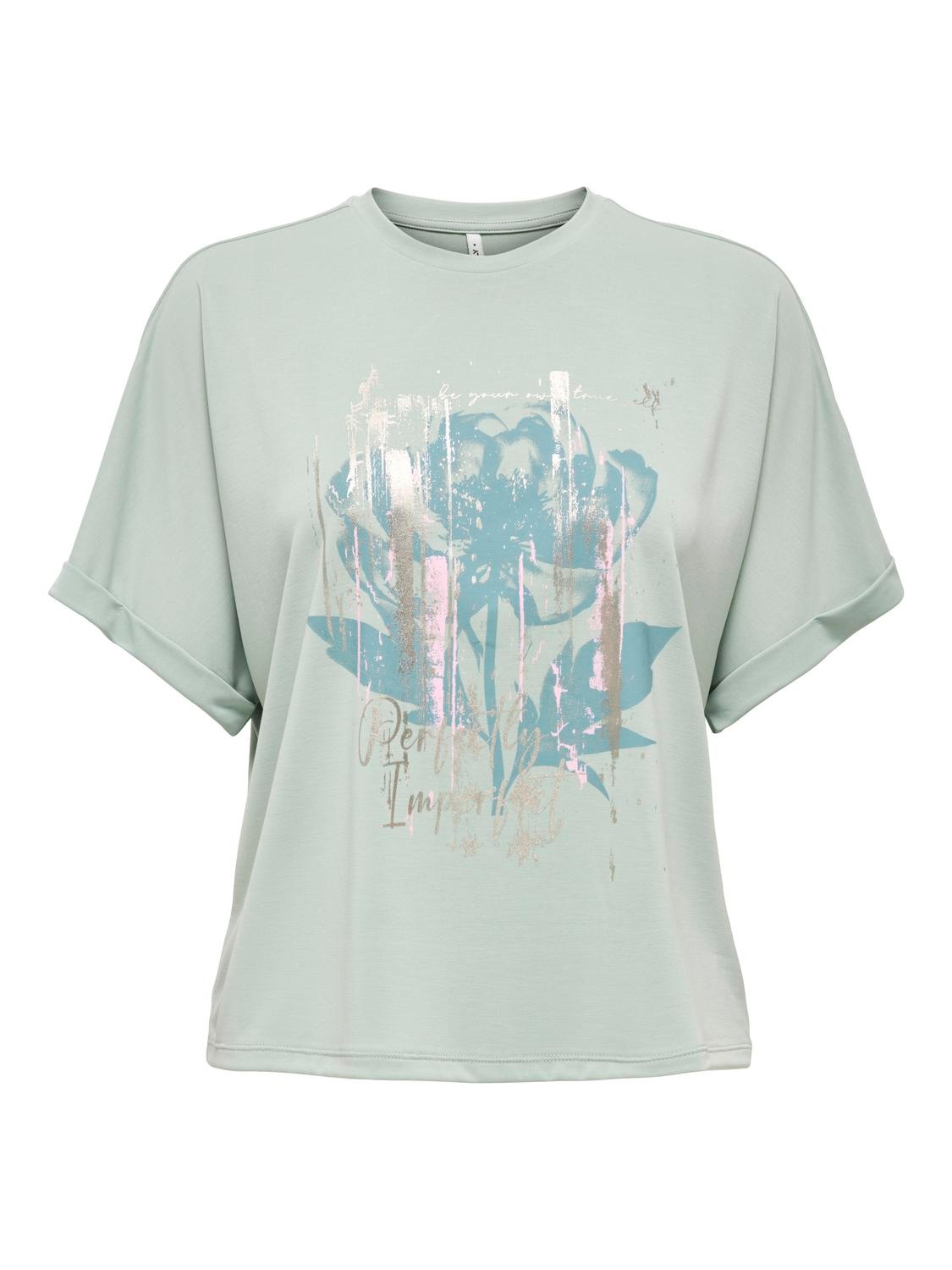 Thumbnail - ONLY T-Shirt "ONLFREE LIFE S/S FOLD-UP TOP BOX JRS" Materialmix, regular fit, Rundhals