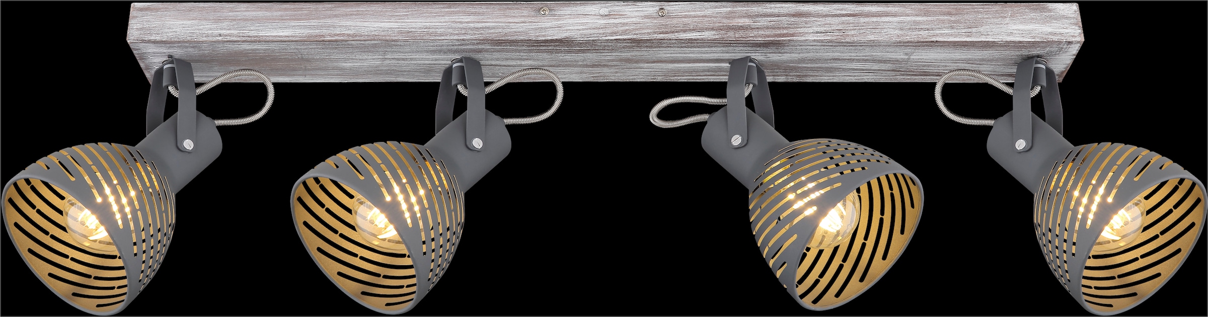 GLOBO LIGHTING Deckenspot »MORI« E27 1 Stk. Holz-Strahler antik weiß getüncht, Metall grau-blau, E27 4x40W