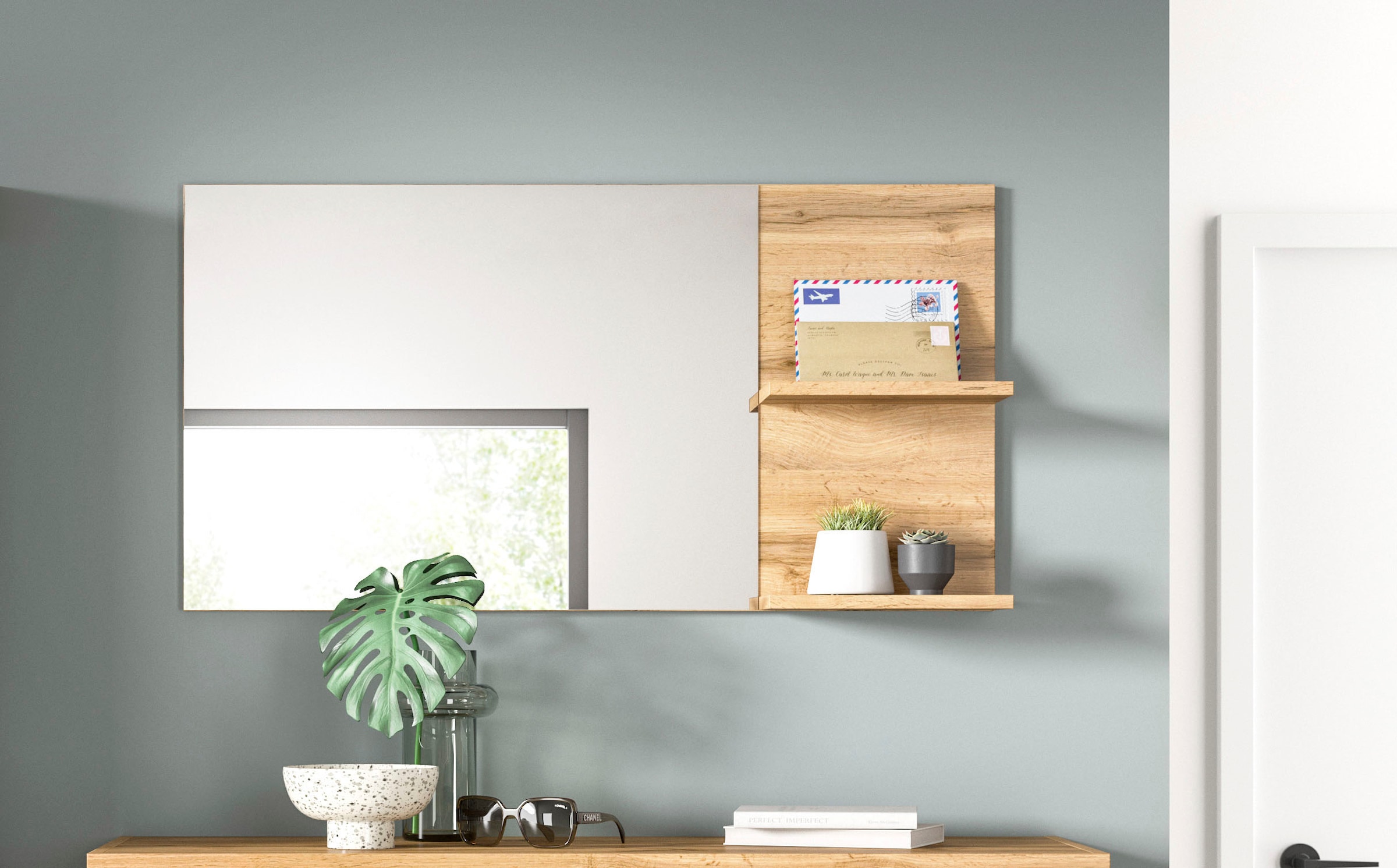 OTTO home Spiegel »MAMBO, TOPSELLER!, Breite 99cm, 2 Ablageböden, große Spiegelfläche« Garderobenspiegel, Flur, Diele, Spiegel mit Ablage, Spiegelpaneel