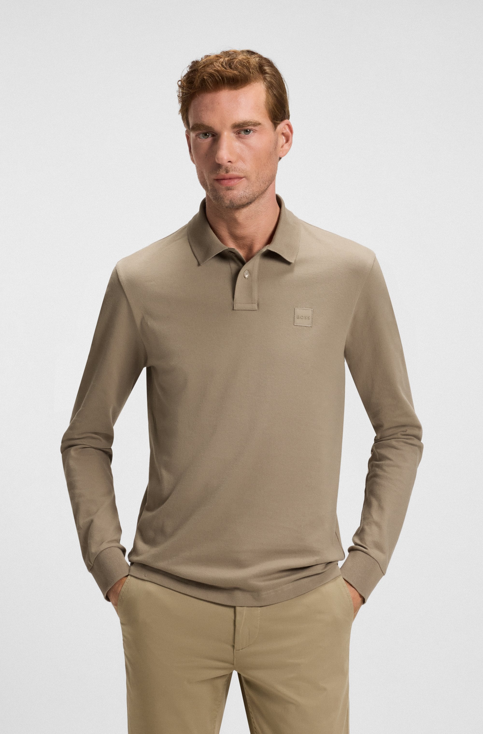 BOSS ORANGE "Passerby Langarm Regular Fit" Langarm Classic Stretch Pique Polo, pflegeleicht