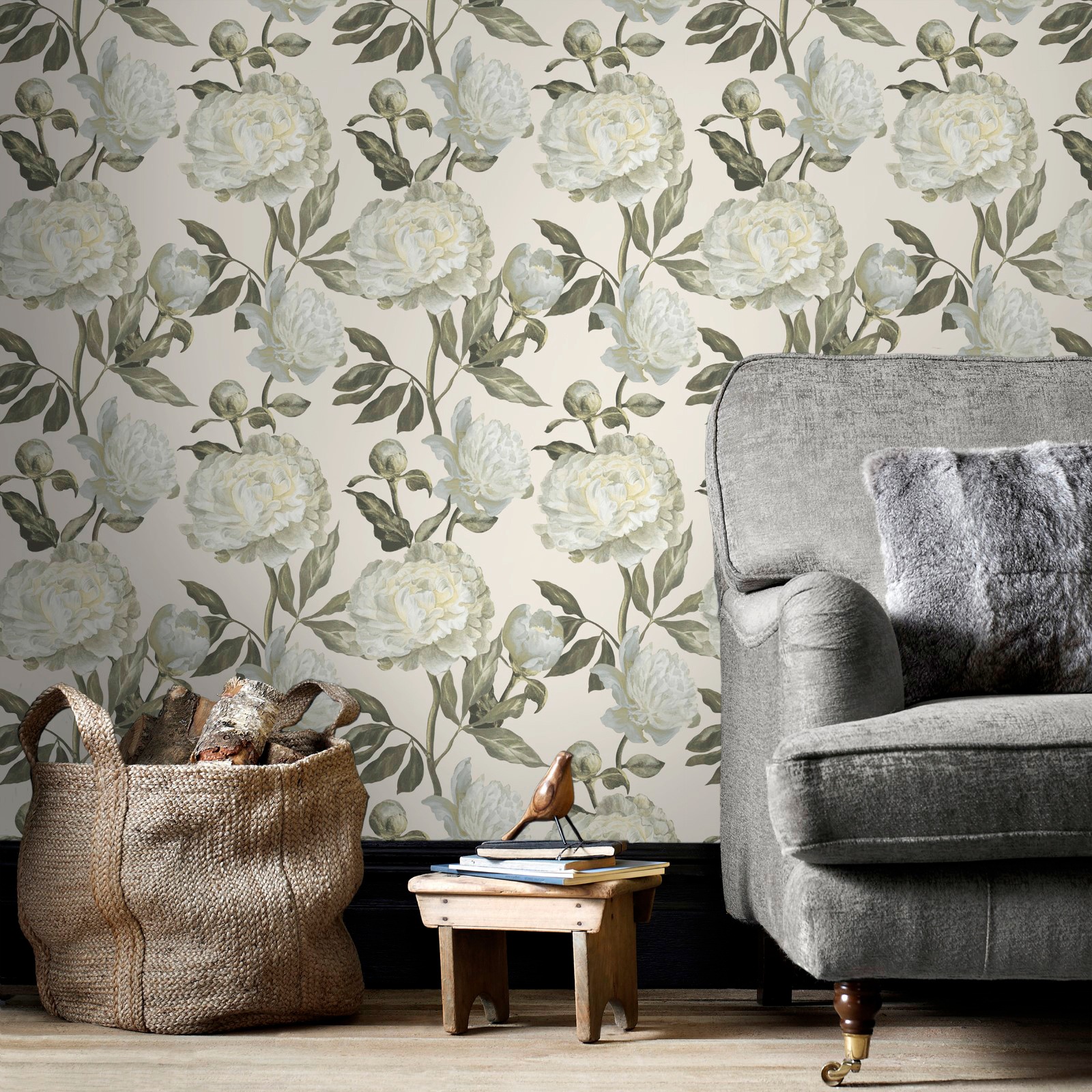 WOW Vliestapete »Peony Naturel«, FSC® zertifiziert, mit lebhaftem Druck, 10 Meter Länge