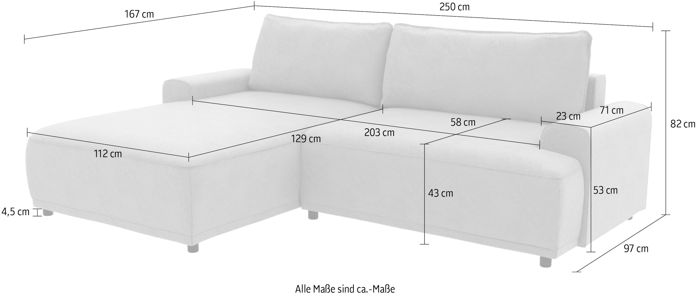 TRENDMANUFAKTUR Ecksofa »Fordon, Schlafsofa mit Bettkasten, Couch in L-Form, Breite 250 cm«, in Struktur LUMOS, 3D-Effekt, anthrazit, Recamiere links