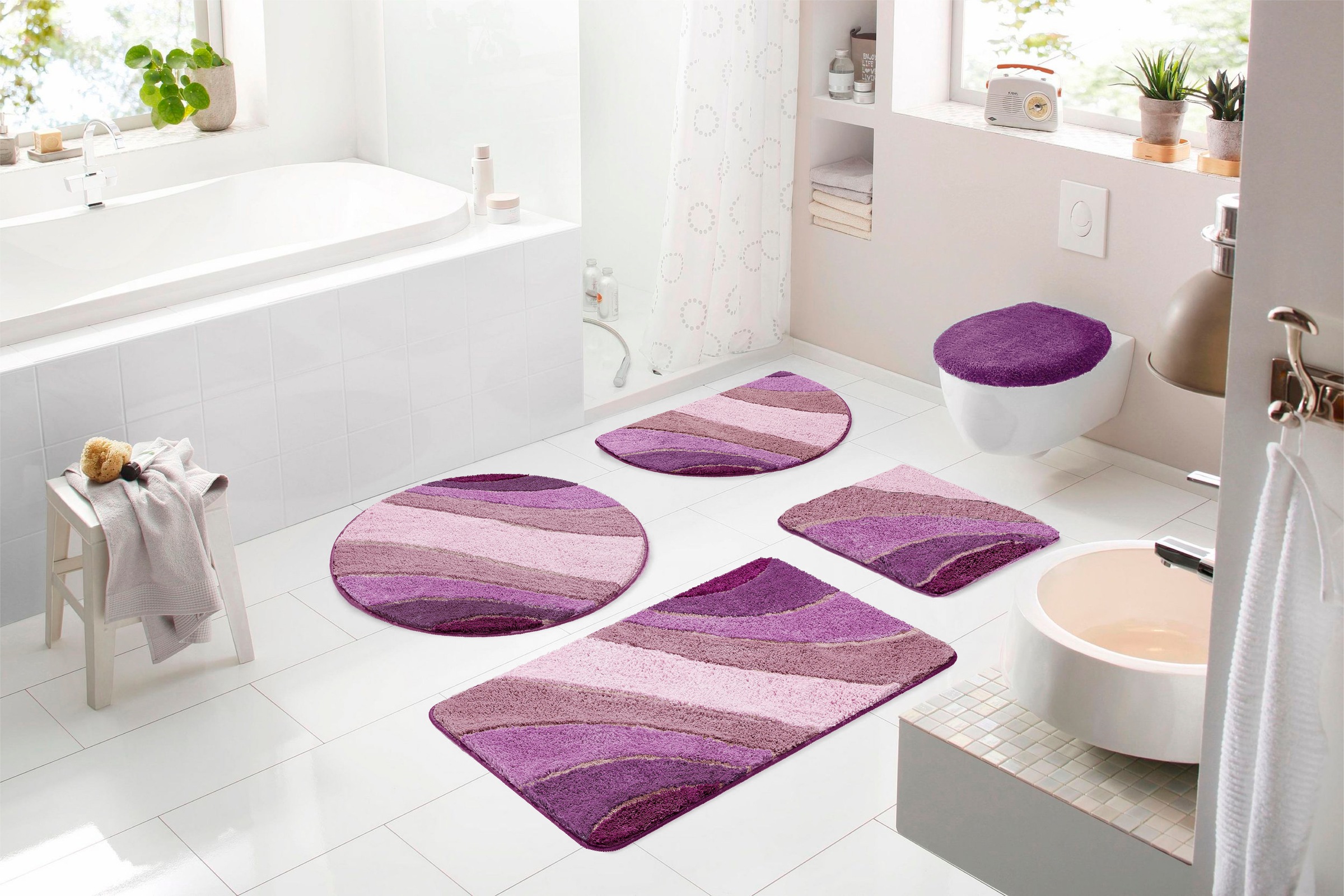 my home Badematte »Josie, Badvorleger, Badezimmer Teppich«, rutschhemmend beschichtet, fußbodenheizungsgeeignet-schnell trocknend-strapazierfähig, Badteppich, Badematten, rechteckig, rund & als 3-tlg. Set erhältlich