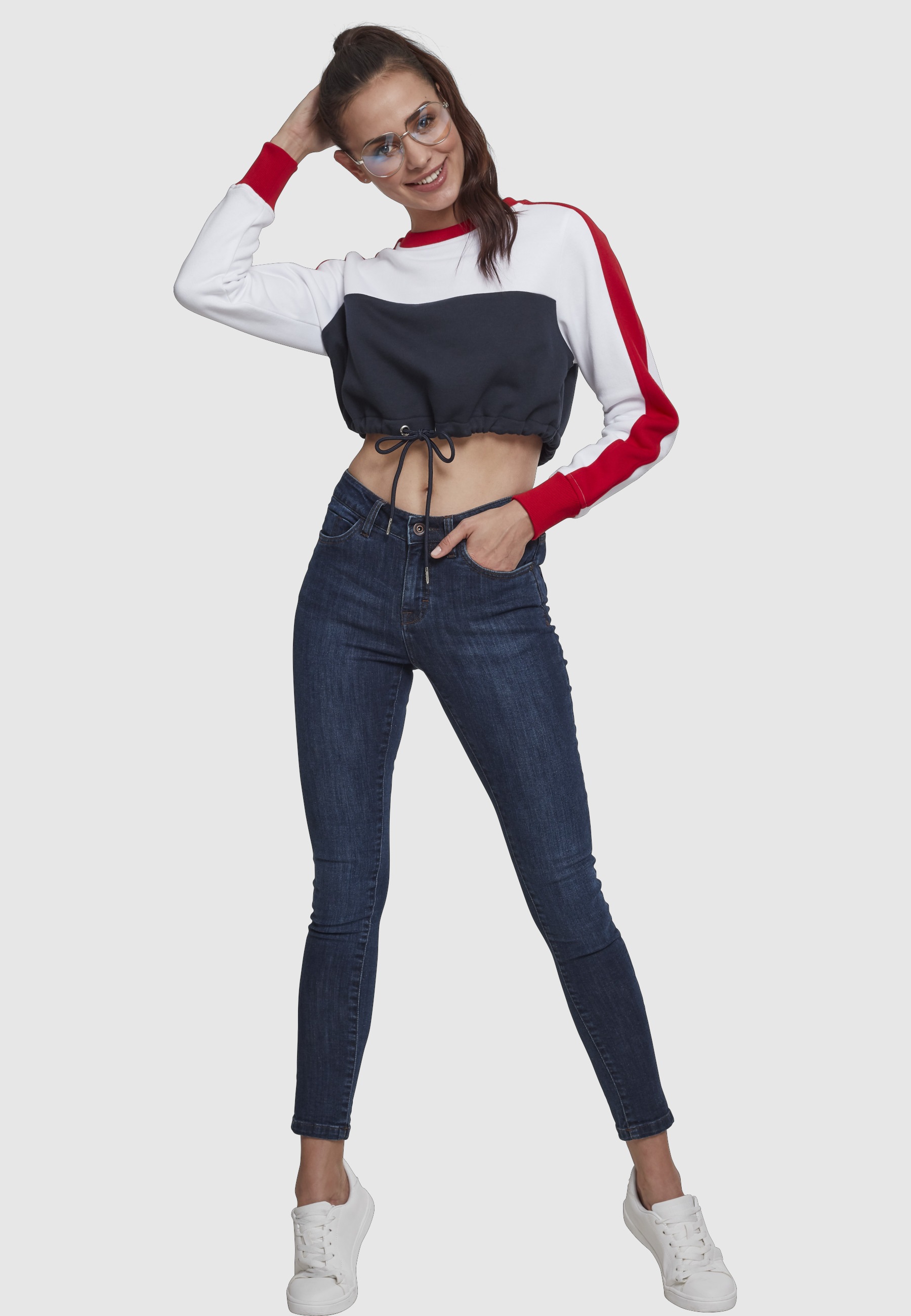 URBAN CLASSICS Sweatshirt »Urban Classics Damen Ladies Cropped 3-Tone Stripe Crew«, 1 Stk.
