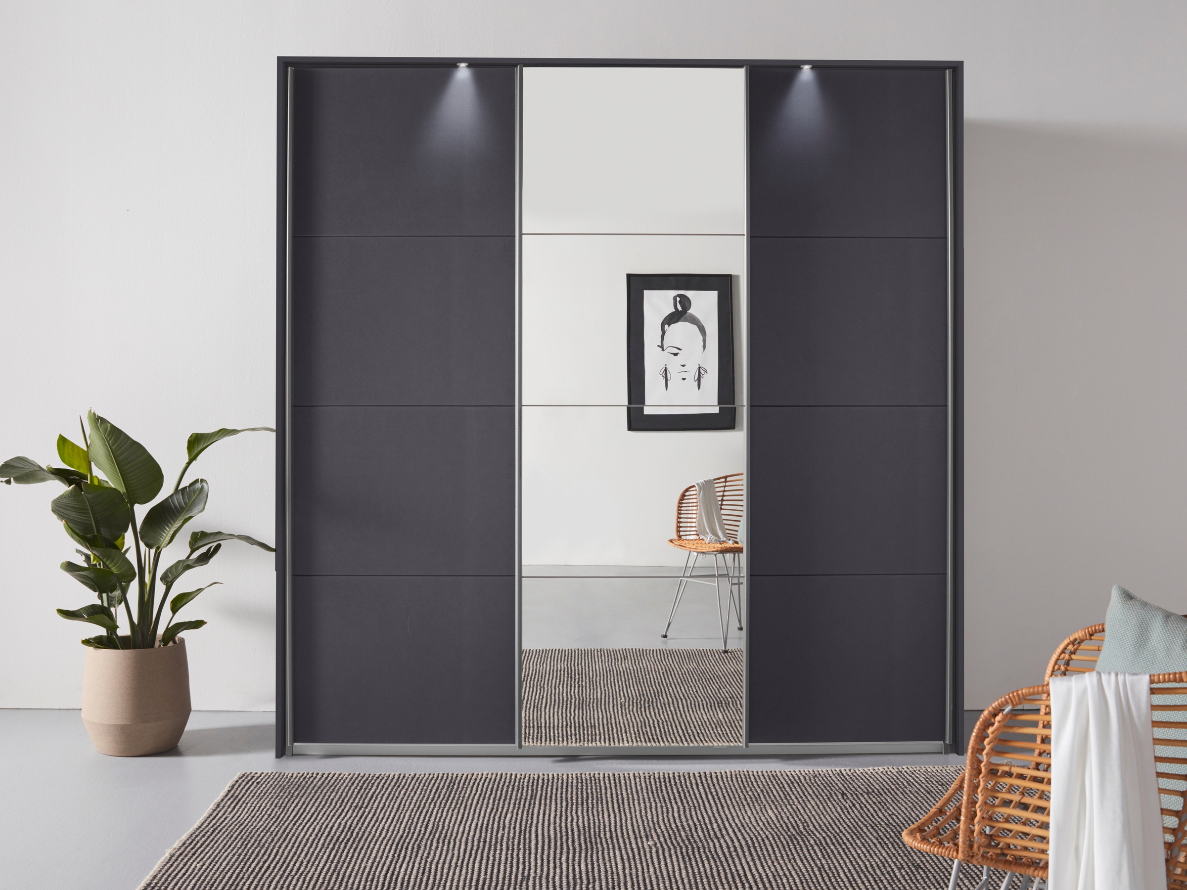 OTTO home 1100000002199 "Mehrzweckschrank Aktenschrank Möbel Mietswohnung Schlafzimmer OTELI" Breiten 211/278/323/368 cm Höhen 214/233 cm, inkl. Passepartout optional mit Beleuchtung MADE IN GERMANY