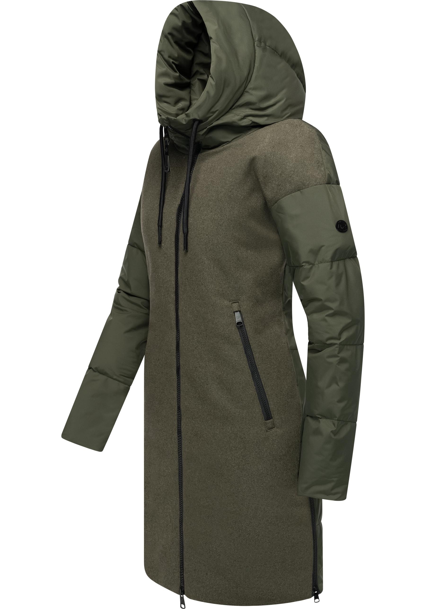 Ragwear Wintermantel »Jumana«, Damen Mantel aus modernem Materialmix mit Kapuze