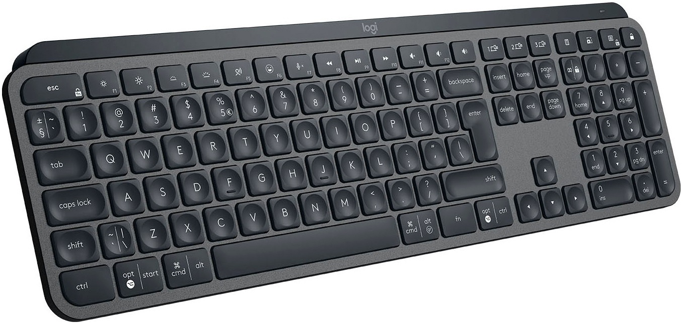 Logitech Tastatur »MX Keys for Business«, (Angenehmes Tippen-Antirutsch-Füße-Fn-Tasten-Lautstärkeregler-Multimedia-Tasten-USB-Anschluss-Ziffernblock-Windows-Sperrtaste)