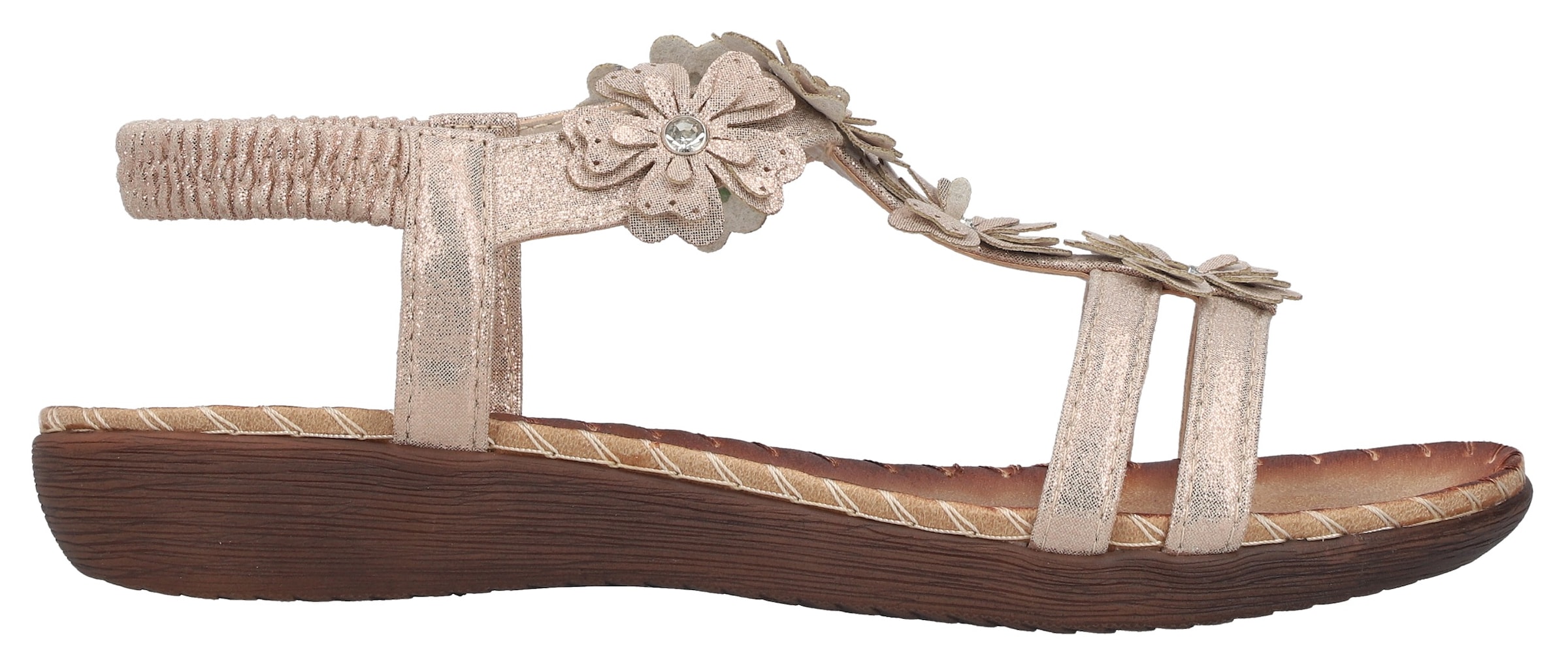 Rieker Sandale  Sommerschuh, Urlaubsschuh mit Blütenverzierung und Glitzersteine