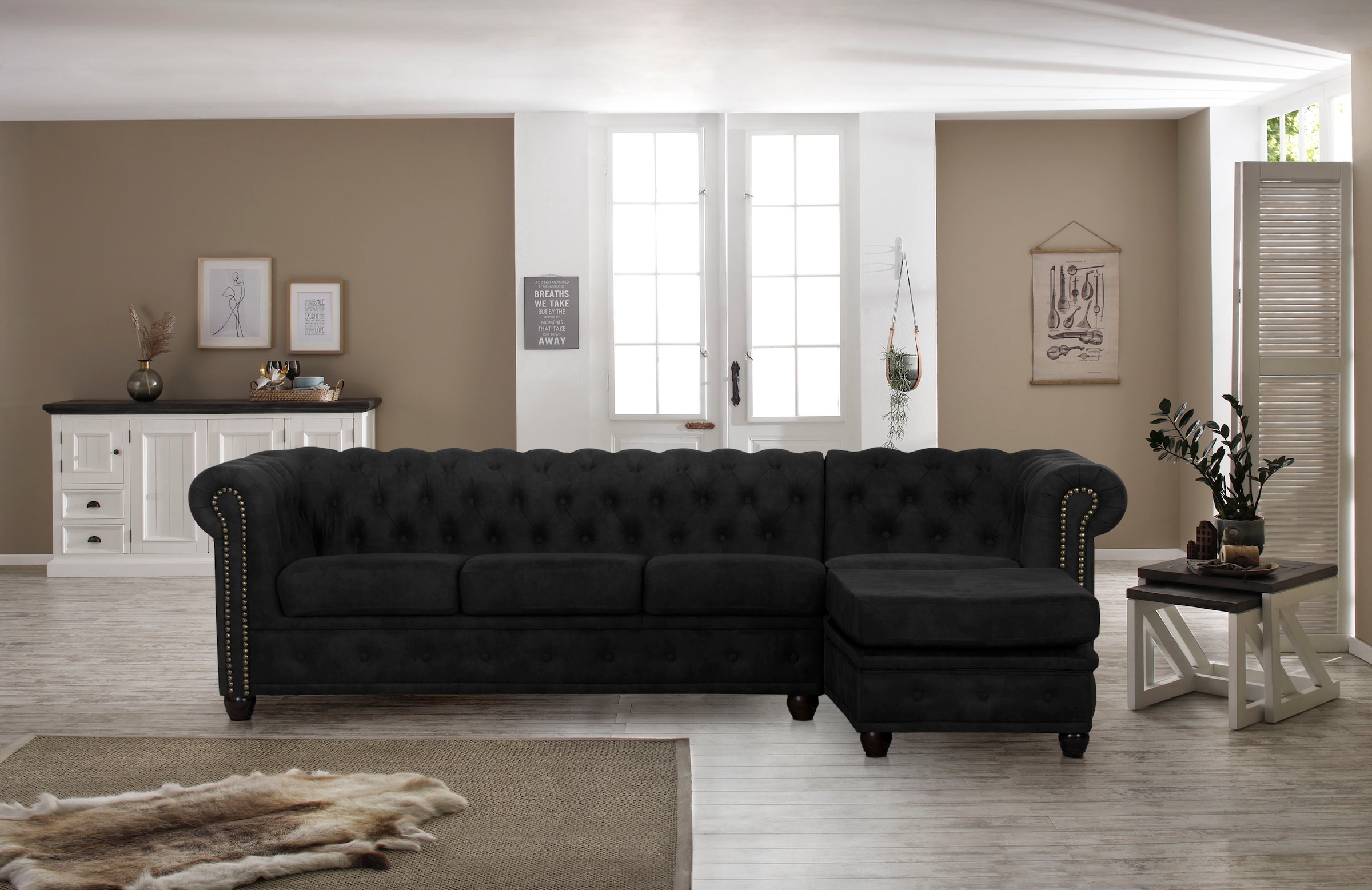 Home affaire Chesterfield-Sofa "Rysum L-Form", Chesterfield-Optik mit Ottomanen-Abschluß