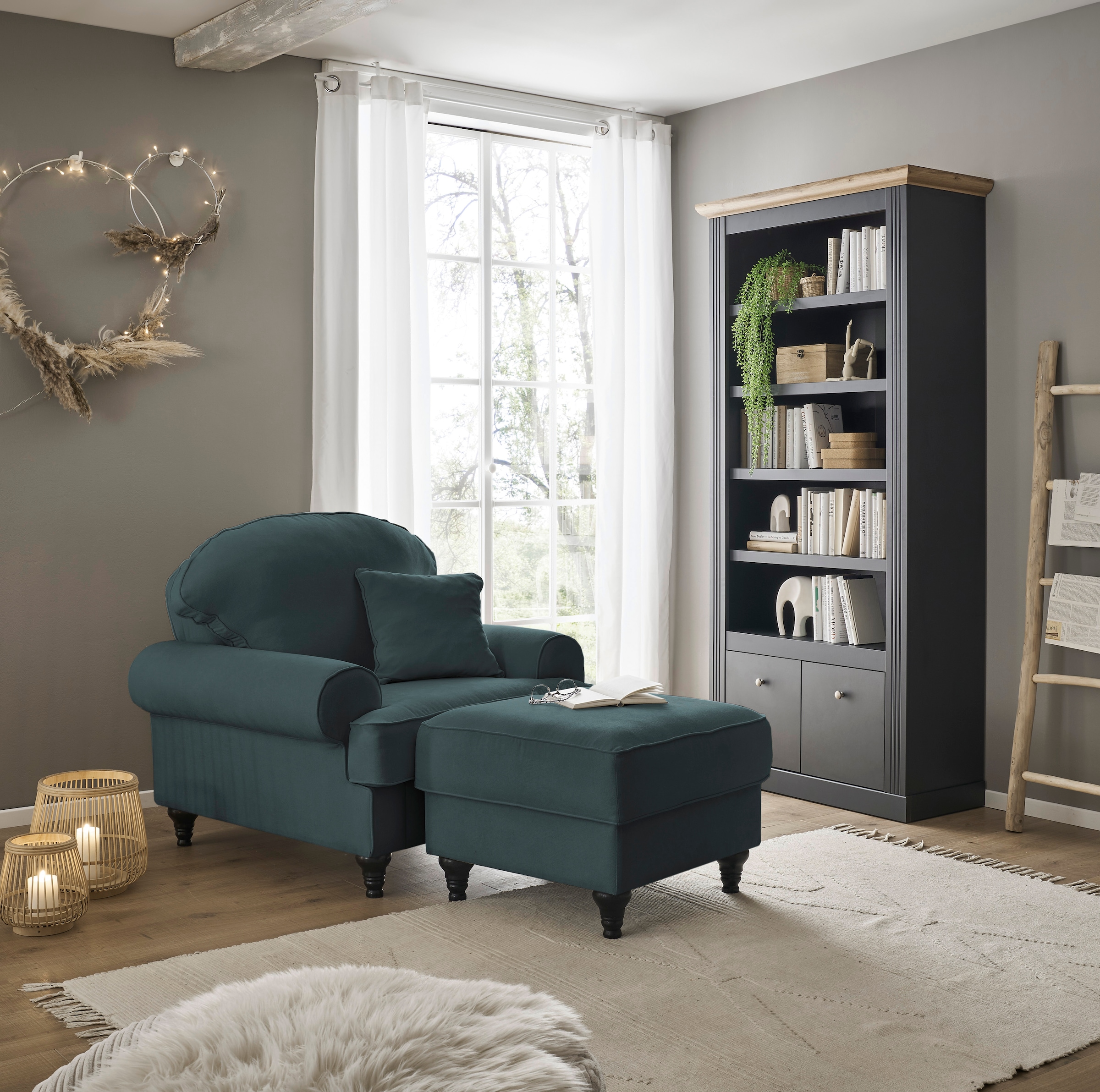 Home affaire Sessel »WESTMINSTER« Set, 1Sessel, 1 Hocker, 2 Stk. tlg. mit Federkern-Polsterung