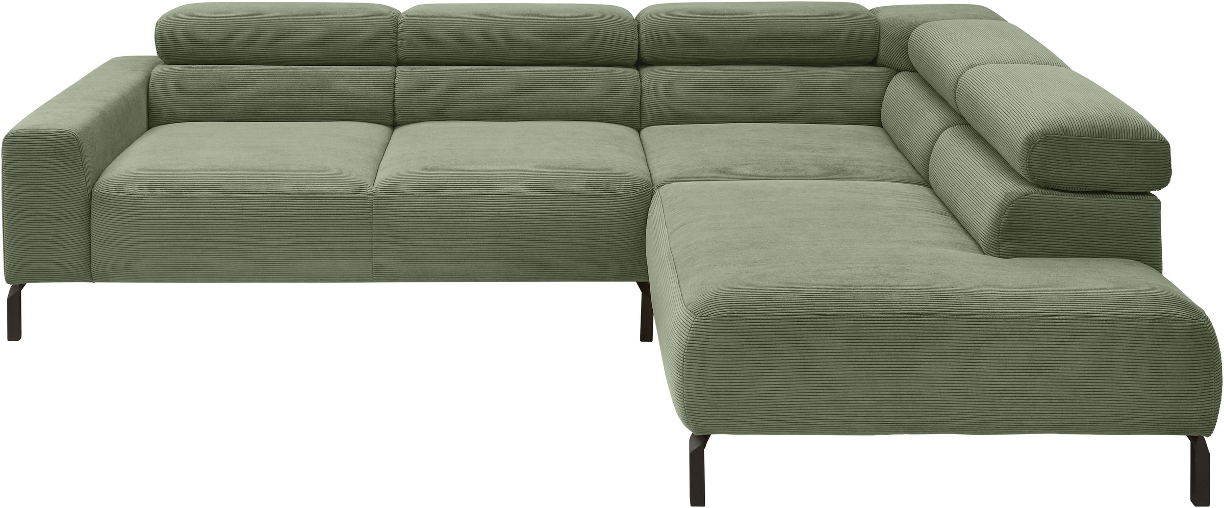 Places of Style Ecksofa »Antonelli, L-Form, inkl. Kopfteilverstellung, Breite 276 cm«, mit elektrischer Sitztiefenverstellung, in Feincord, oliv